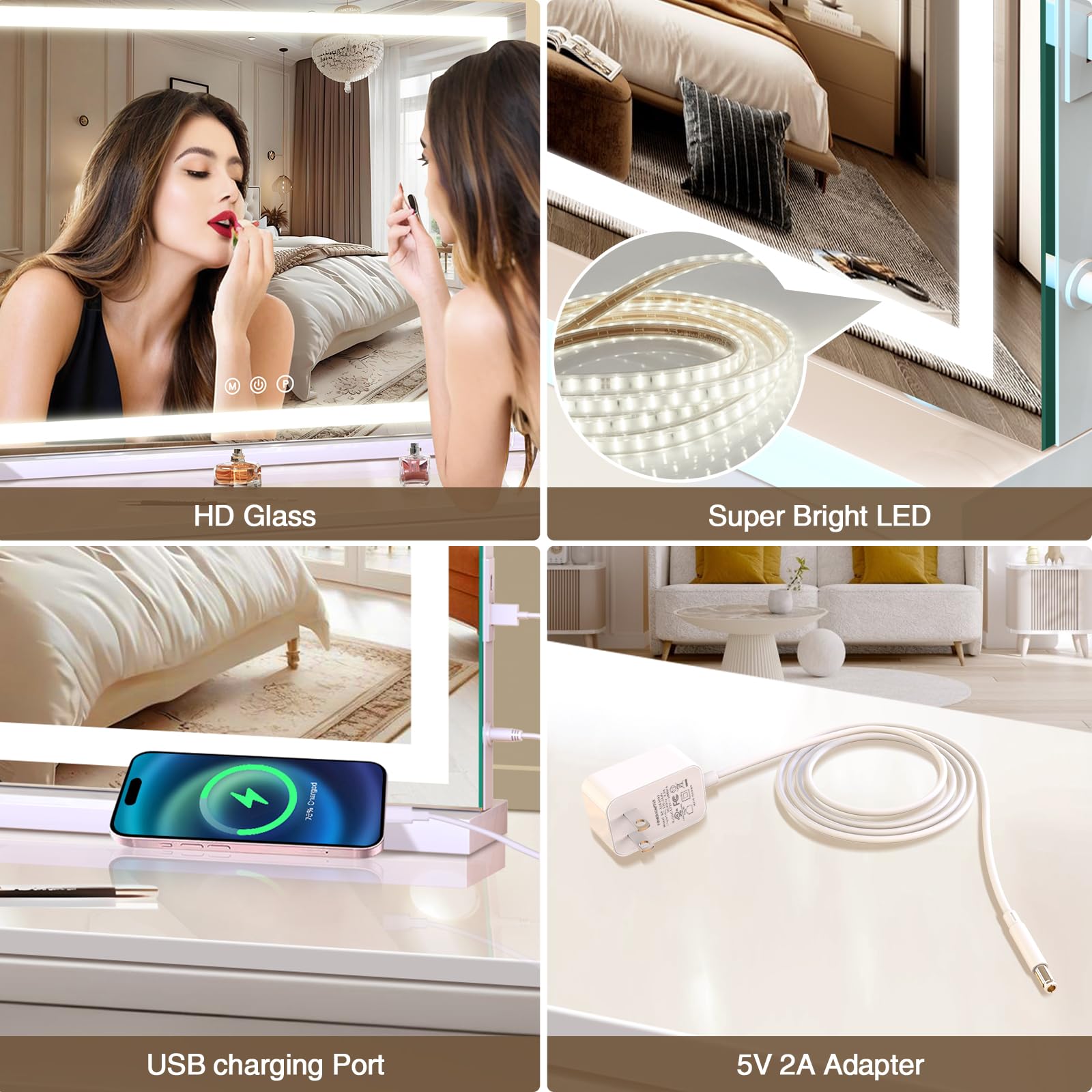 Large Lighted Vanity Mirror With Lights, 23 X 19 Light Up Make Up Mirror With Smart Touch 3 Colors Dimmable, Tabletop Or Wall-Mo