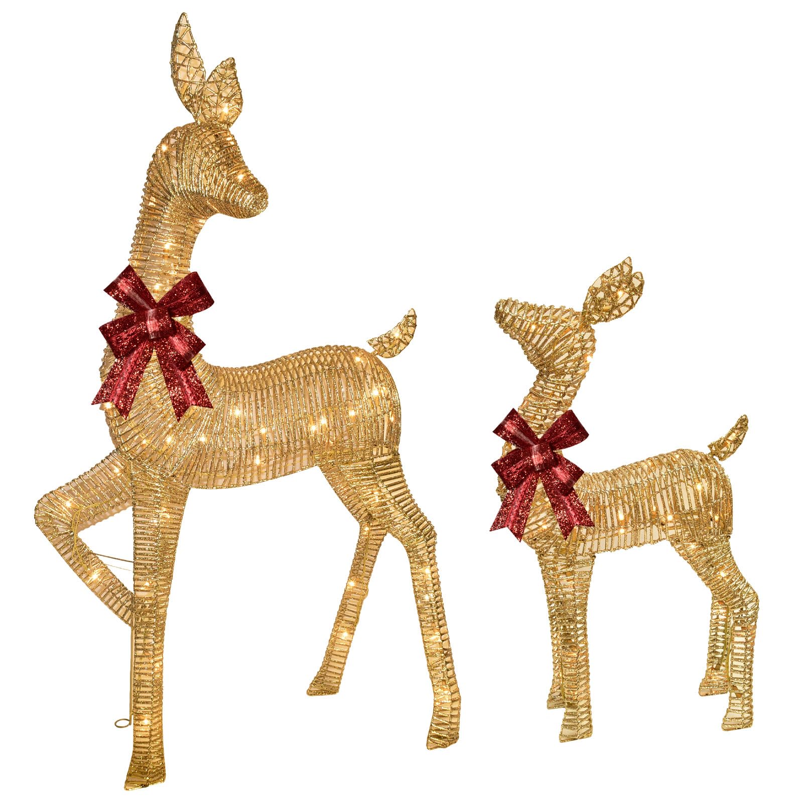 2-Piece Large Lighted Christmas Deer - HOYECHI Outdoor Yard Decoration Rattan Reindeer with 85 LED Lights, Stakes, Zip Ties - Go