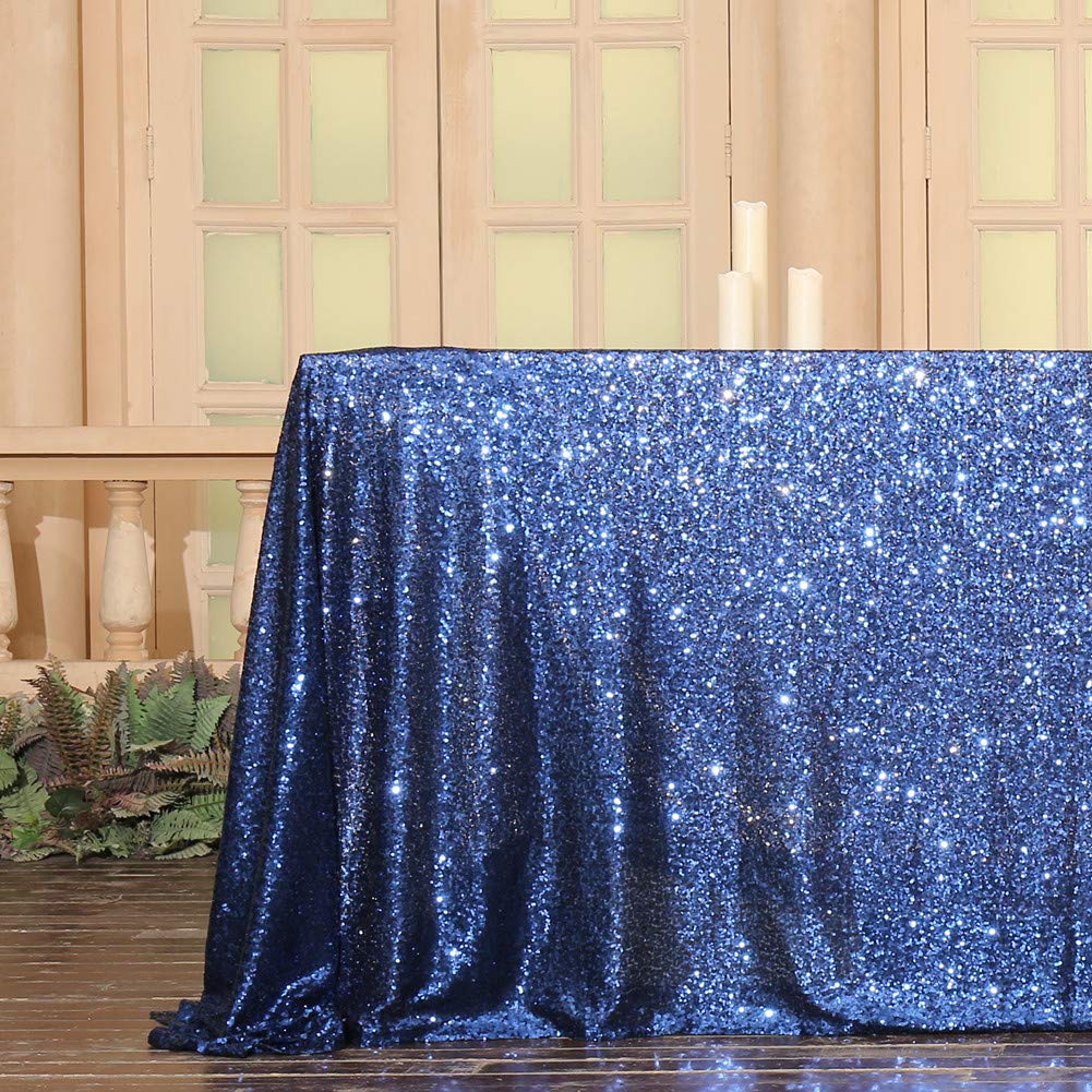 Squarepie Sequin Tablecloth Rectangular 90 X 132 Inch Navy Blue Bling Sparkly Table Linen For Wedding Party