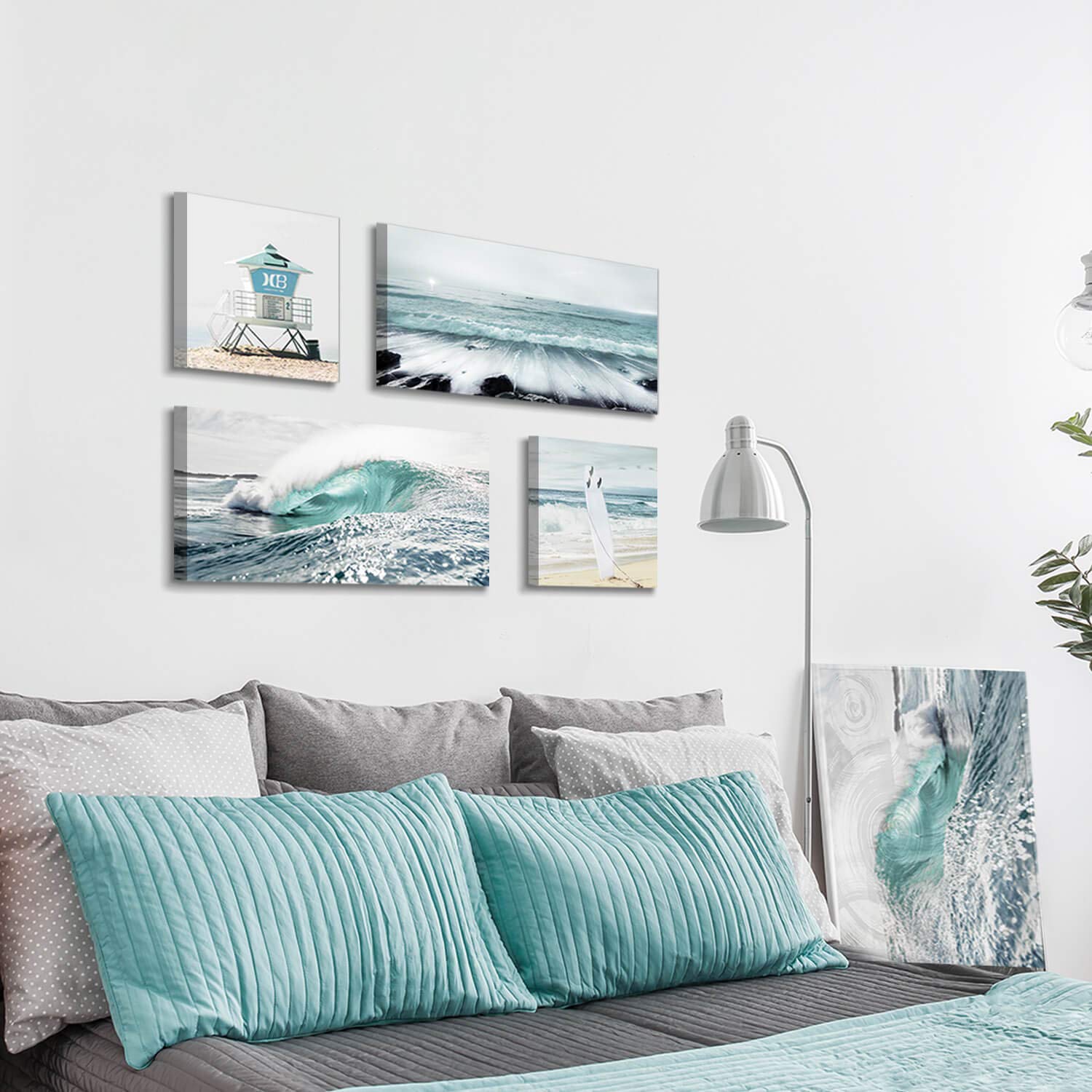 Artistic Path Beach Painting Seascape Wall Art: Ocean Picture Artwork Print On Canvas For Living Room Bedroom (Overall 48'' W X