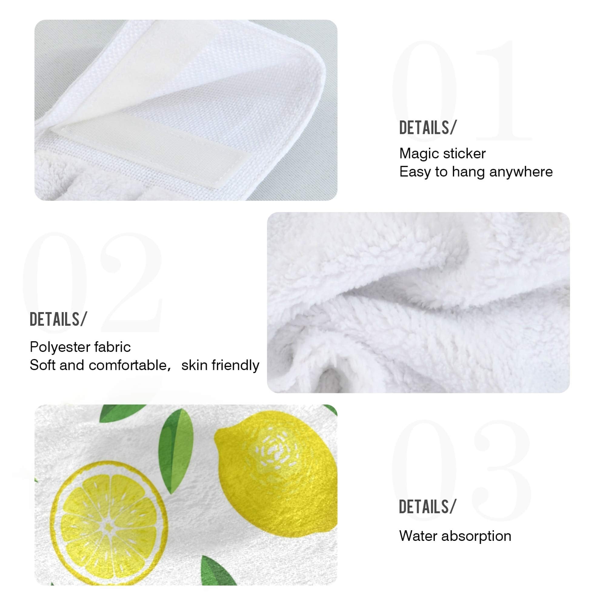 Aslsiy Summer Fresh Lemons Hanging Kitchen Towels Yellow Lime Orange Slices Fruit Leaves Bathroom Hand Tie Towel Fast Drying Dis
