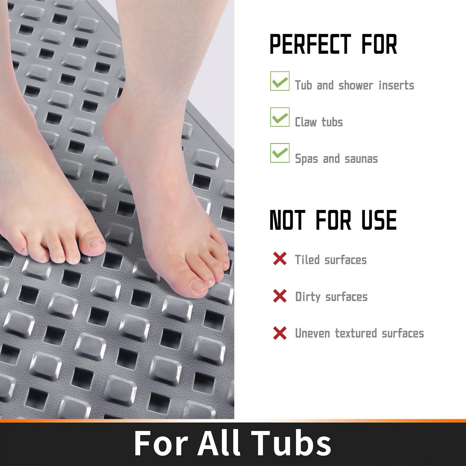 Yimobra Original Bath Shower Mat For Tub, Non Slip Bathtub Mats With Drain Holes, Suction Cups, Machine Washable, Bpa, Latex, Ph