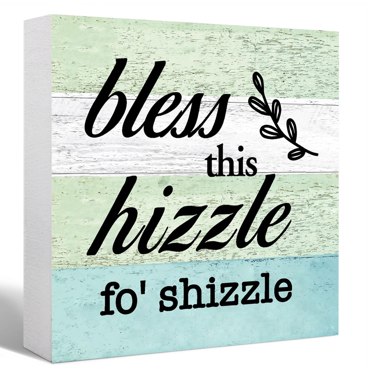 Green and Blue Bless This Hizzle for Shizzle Sign Wooden Block,Funny Humor Home Decor for Shelves,Farmhouse Home Desk Decor,Hous