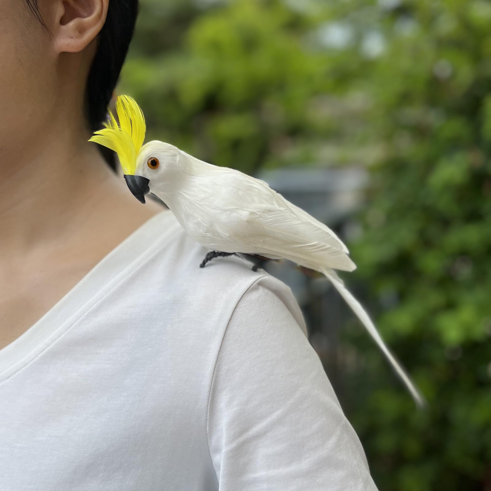 LWINGFLYER White Artificial Parrot Life Size Foam Feather Parrot Yellow Sulphur Crested Cockatoo Birds for Decoration Costume Sh