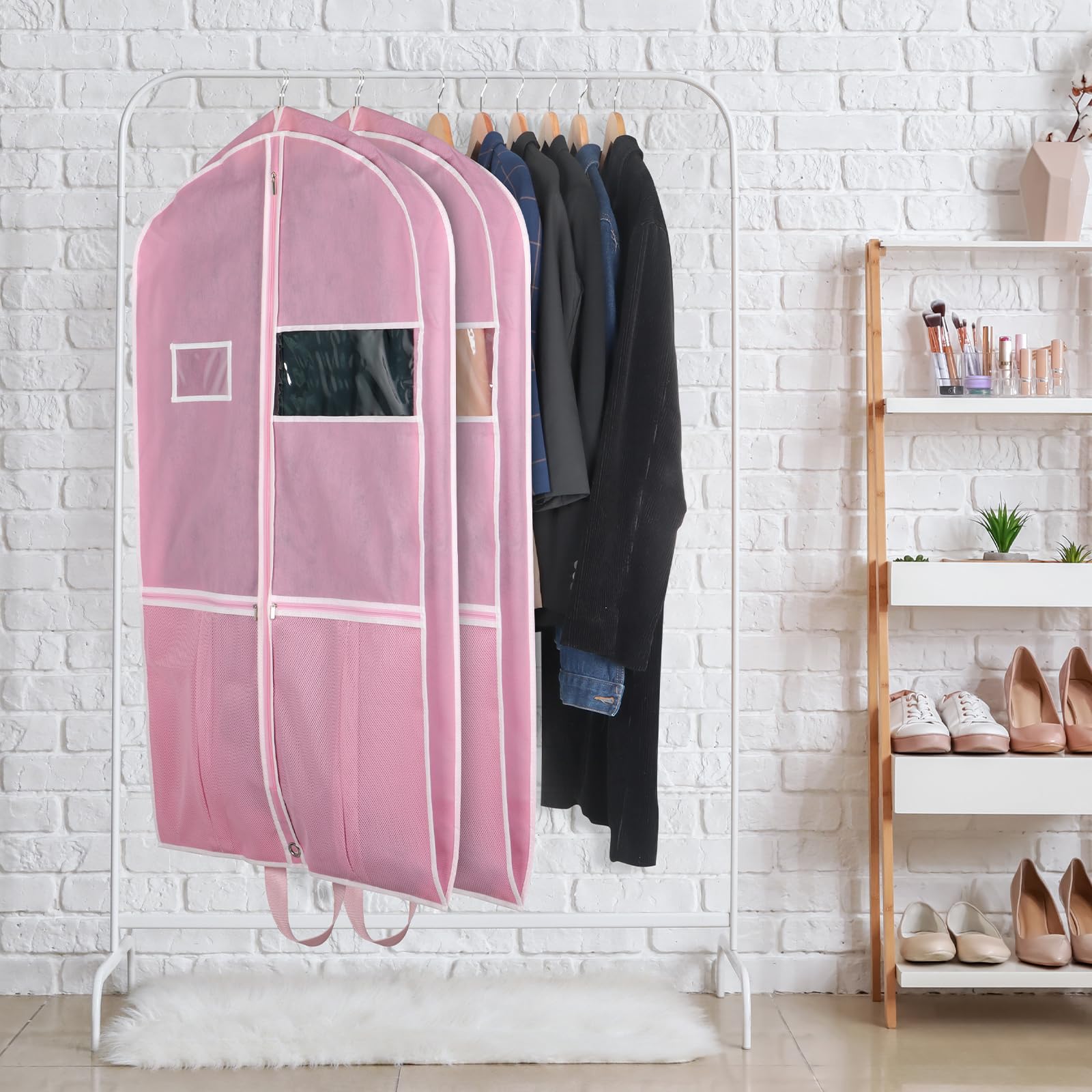 Zilink 43'' Garment Bags for Travel for Women Carry on Suit Bags for Travel and Storage Gusseted Hanging Garment Bags with Handles for Coats  Jackets  Shirts Dresses  Pink