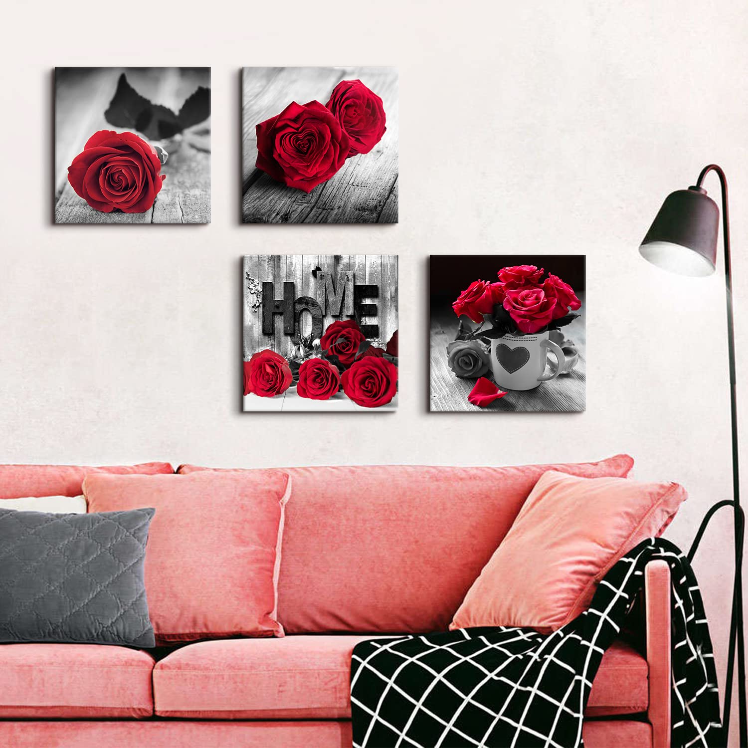 Red Wall Decor For Bedroom Red Bathroom Accessories Black And White Canvas Wall Art Rose Pictures For Living Room Home Decoratio