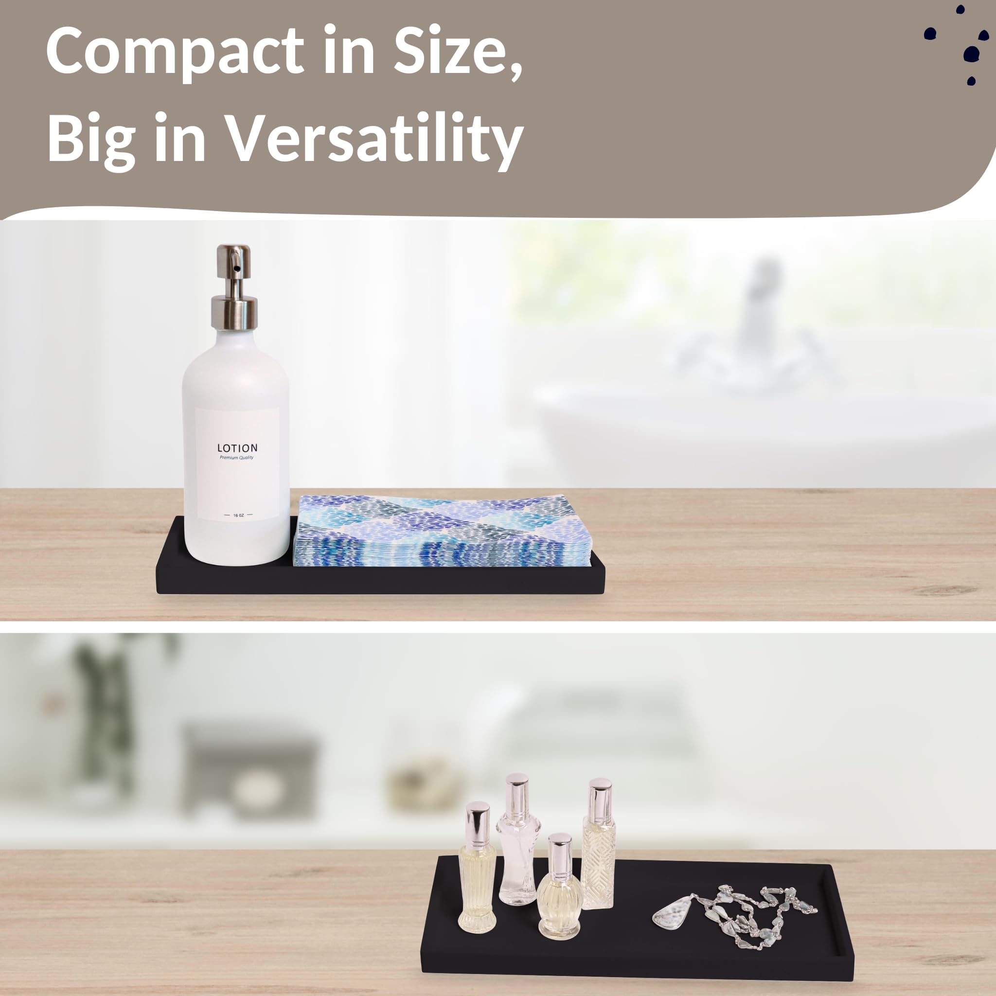 Spacewiser Countertop And Vanity Tray - 2 Pc Large 11.7'' Silicone Bathroom Counter Organizer, Dish Soap Sponge Holder Kitchen S