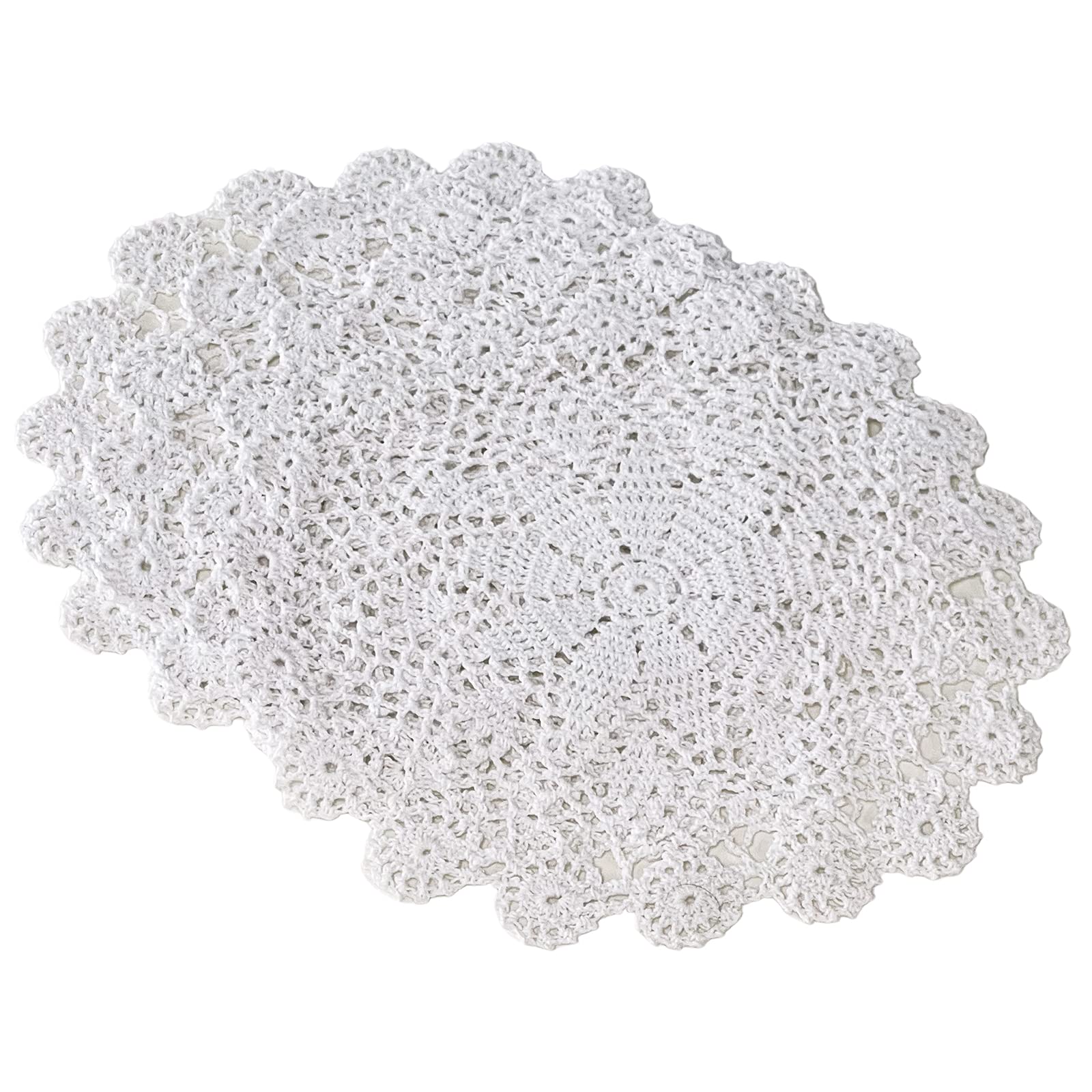 Phantomon 12 Inch Round Doilies Crochet Handmade Lace Placemats 100% Cotton Knitted Coasters, Pack Of 4 (White)