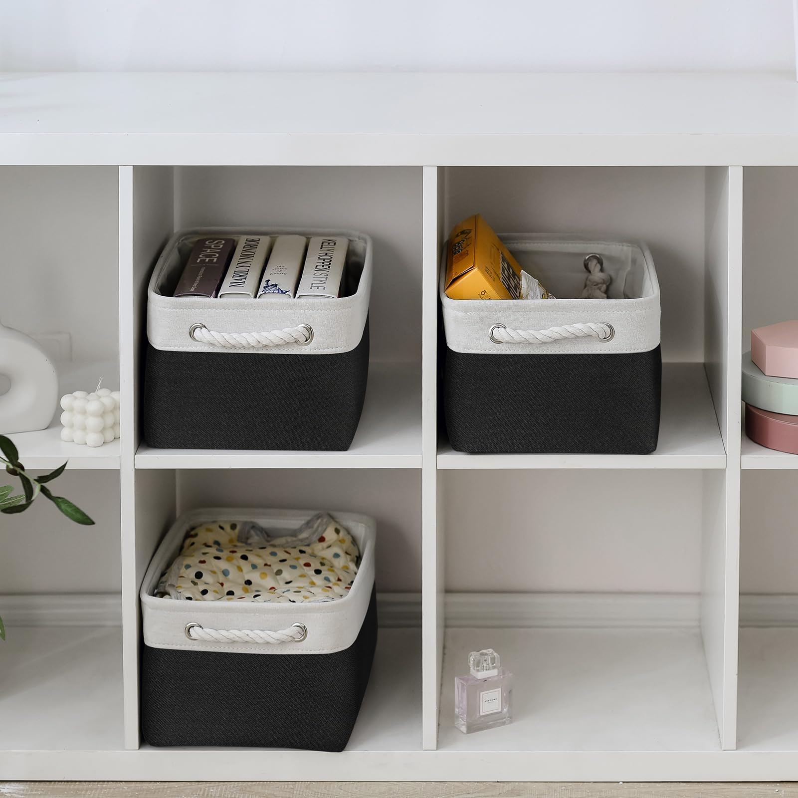 Thewarmhome Storage Basket For Organizing - 3 Pack 13.8X9.8X6.7 Inch Medium Collapsible Storage Bin For Shelves With Handles Org