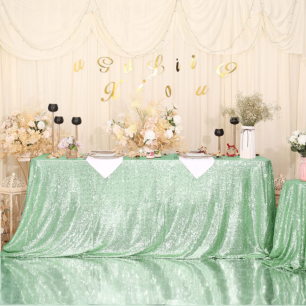 Eternal Beauty Mint Green Sequin Tablecloth, 60X102-Inch Rectangle Glitter Table Cloth For Birthday Party Wedding Decoration