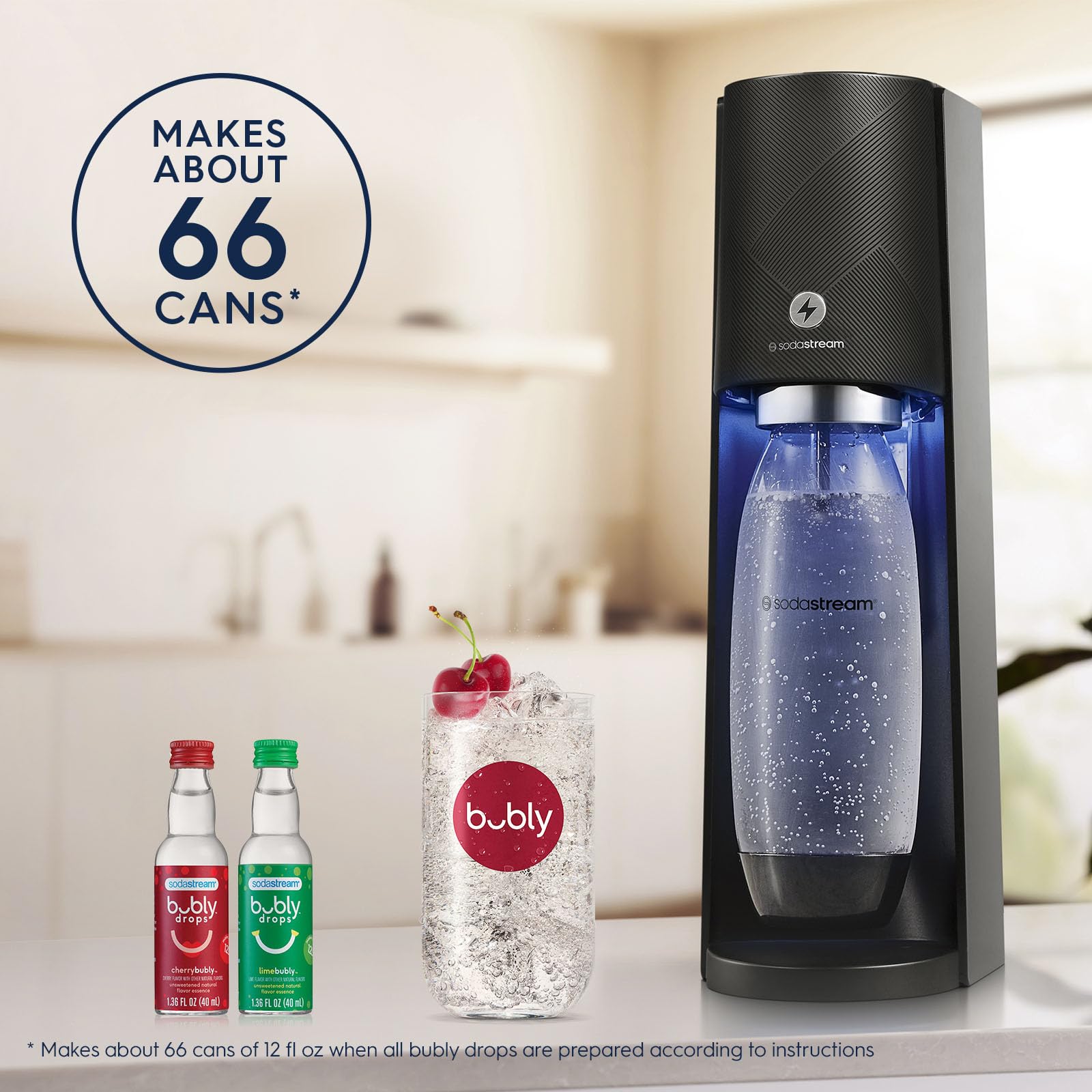 SodaStream E-TERRA Sparkling Water Maker Bundle (Black)  with CO2  Carbonating Bottles  and bubly Drops Flavors