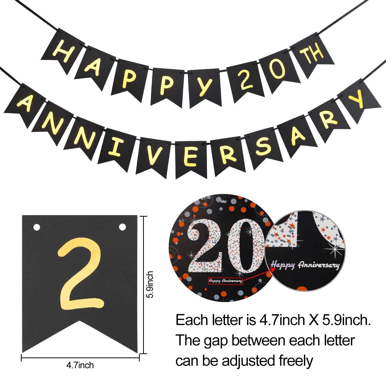 Yoaokiy 20Th Anniversary Decorations Supplies Kit - Including Glitter Happy 20Th Anniversary Banner, 9Pcs Hanging Swirl, 6Pcs Po