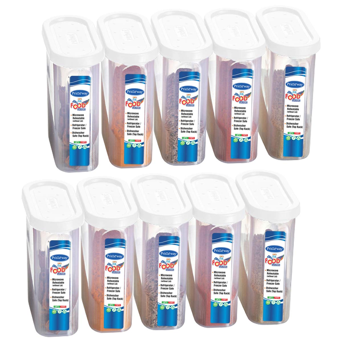 Primeway Pp Air Tight Food Savers | Spices Containers | Masala Boxes | Kitchen Canisters For Fridge | 275Ml Each | Pack Of 10 Pc