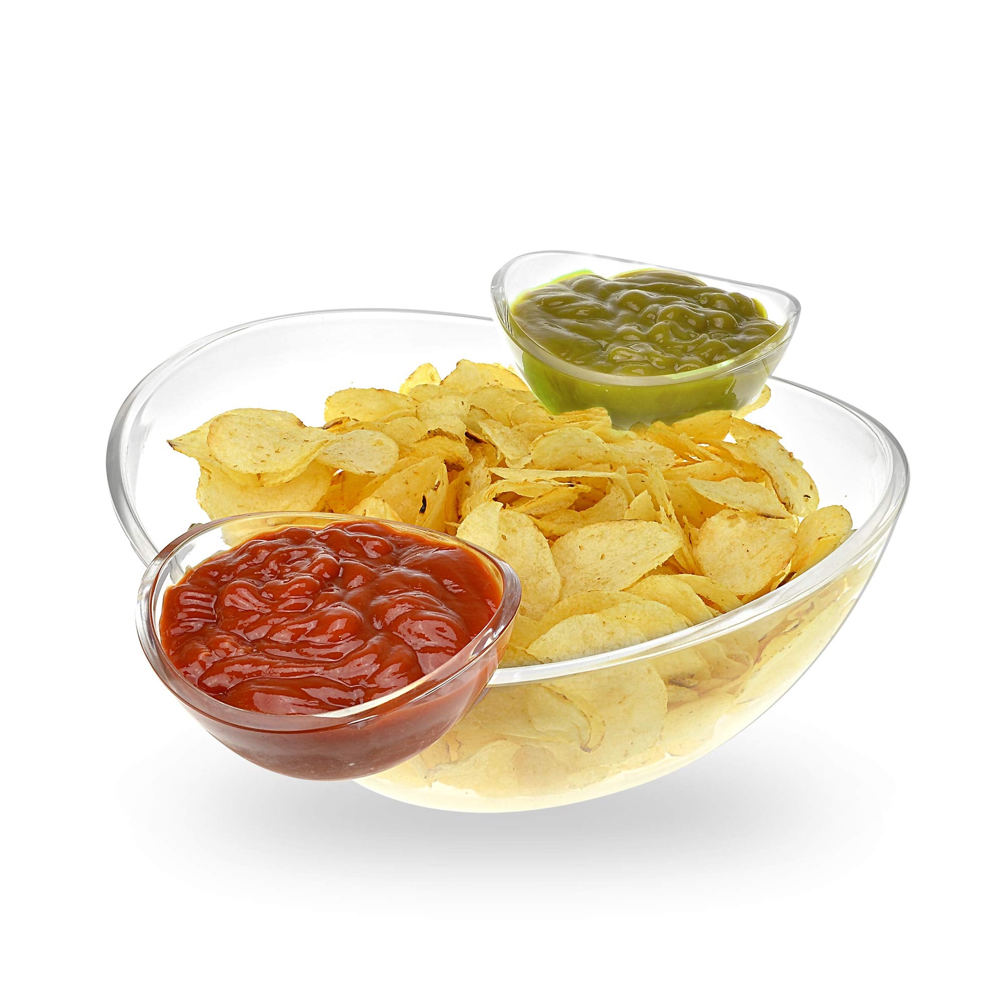 Chip And Dip Acrylic Bowl Set (3L Main Bowl, 180Ml Dipping Bowls)