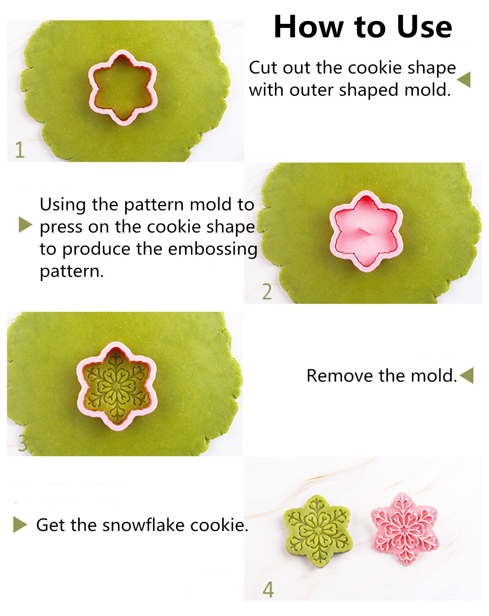 9 Patterns Of 3D Snowflake Cookie Stamps Set, Food Grade Plastic 6 Branches Shaped Snowflakes Stamping Cookie Cutters Fondant St