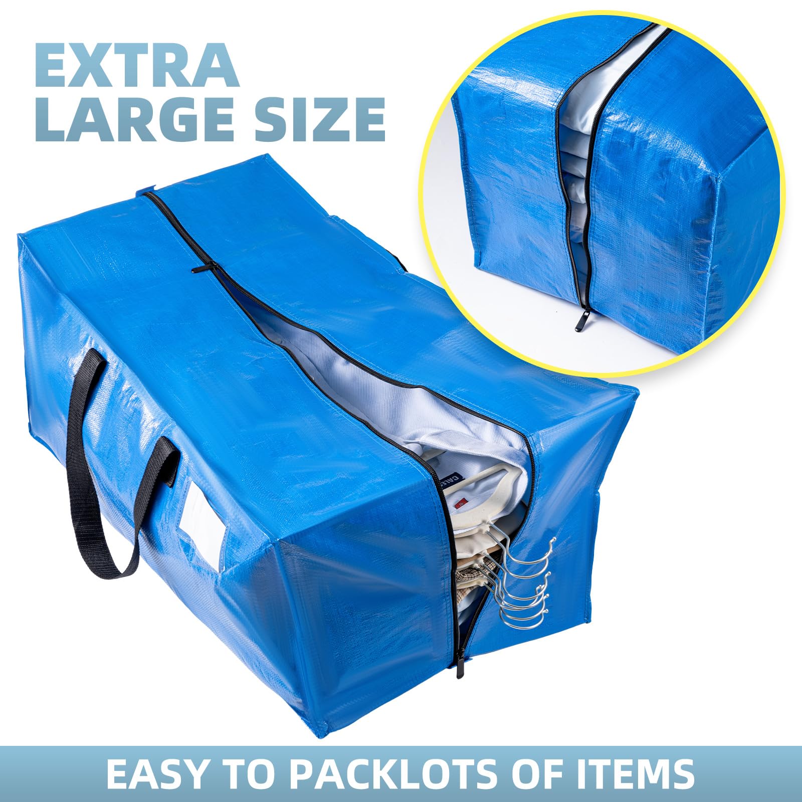 Tailink 8 Packs Extra Large Moving Bags With Backpack Straps & Carrying Handles, Heavy-Duty Blue Moving Boxes With Zippers, Extr