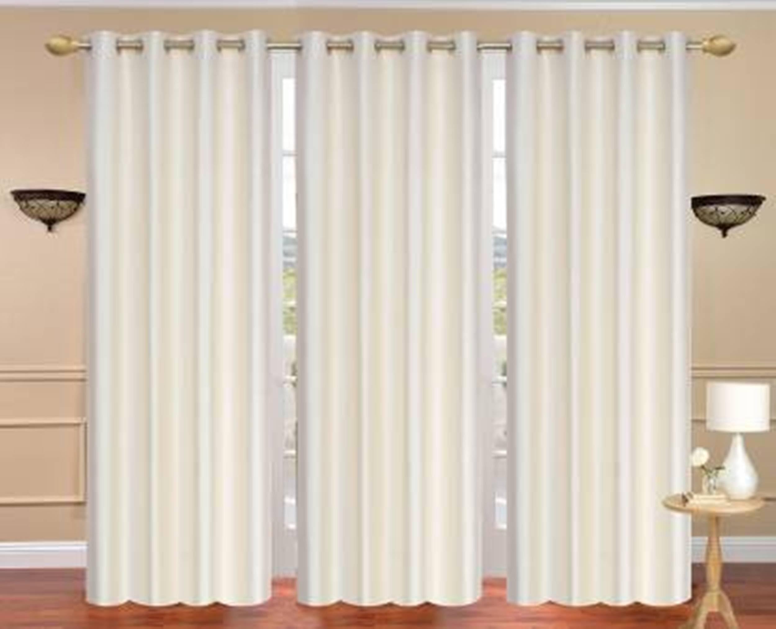 Galaxy Home Decor Solid Plain Curtains for Long Door 10 Feet, Pack of 3, Cream