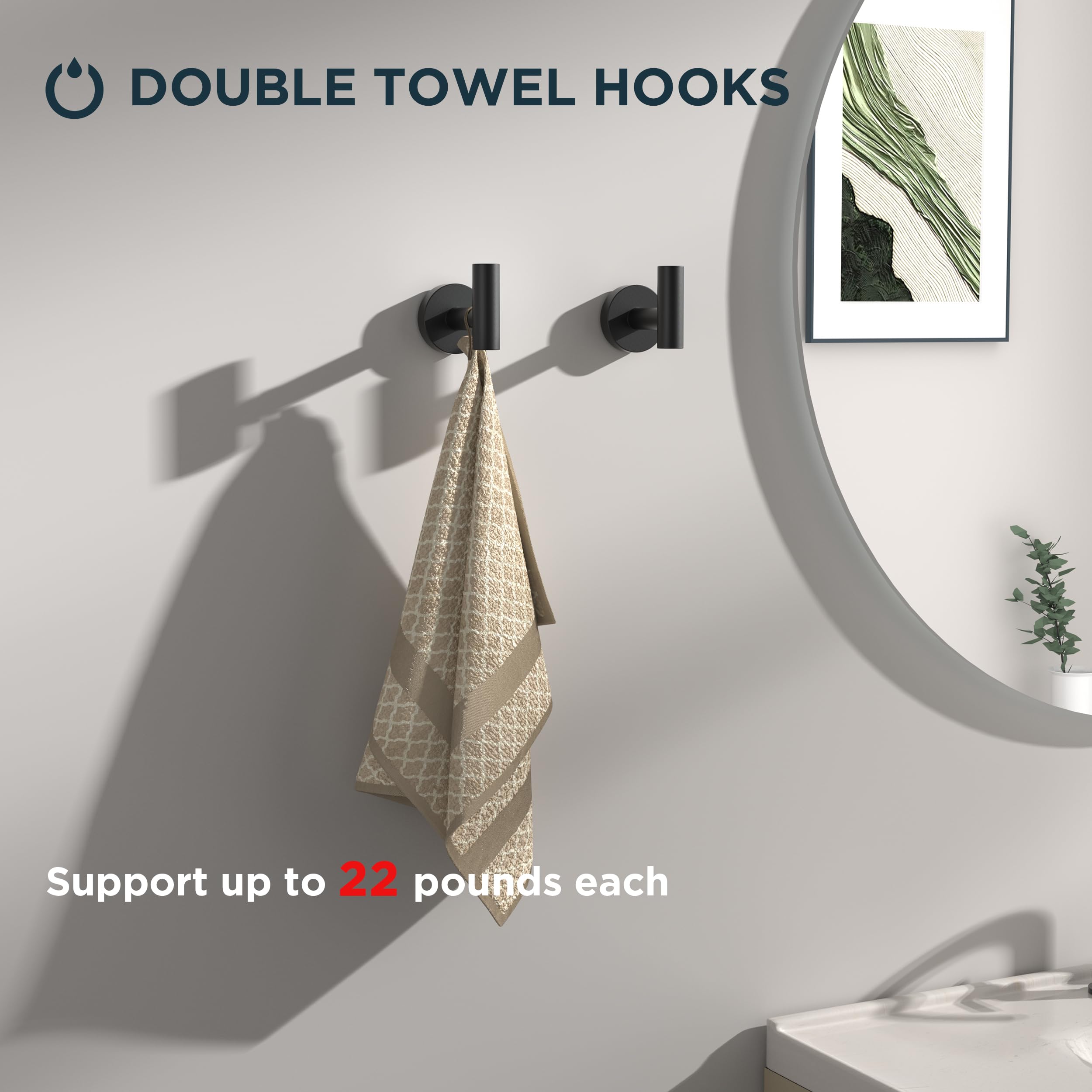 Forious 4 Piece Toilet Paper Holder Set Matte Black, Sus304 Stainless Steel Bathroom Towel Holder, Wall Mounted Bathroom Hardwar