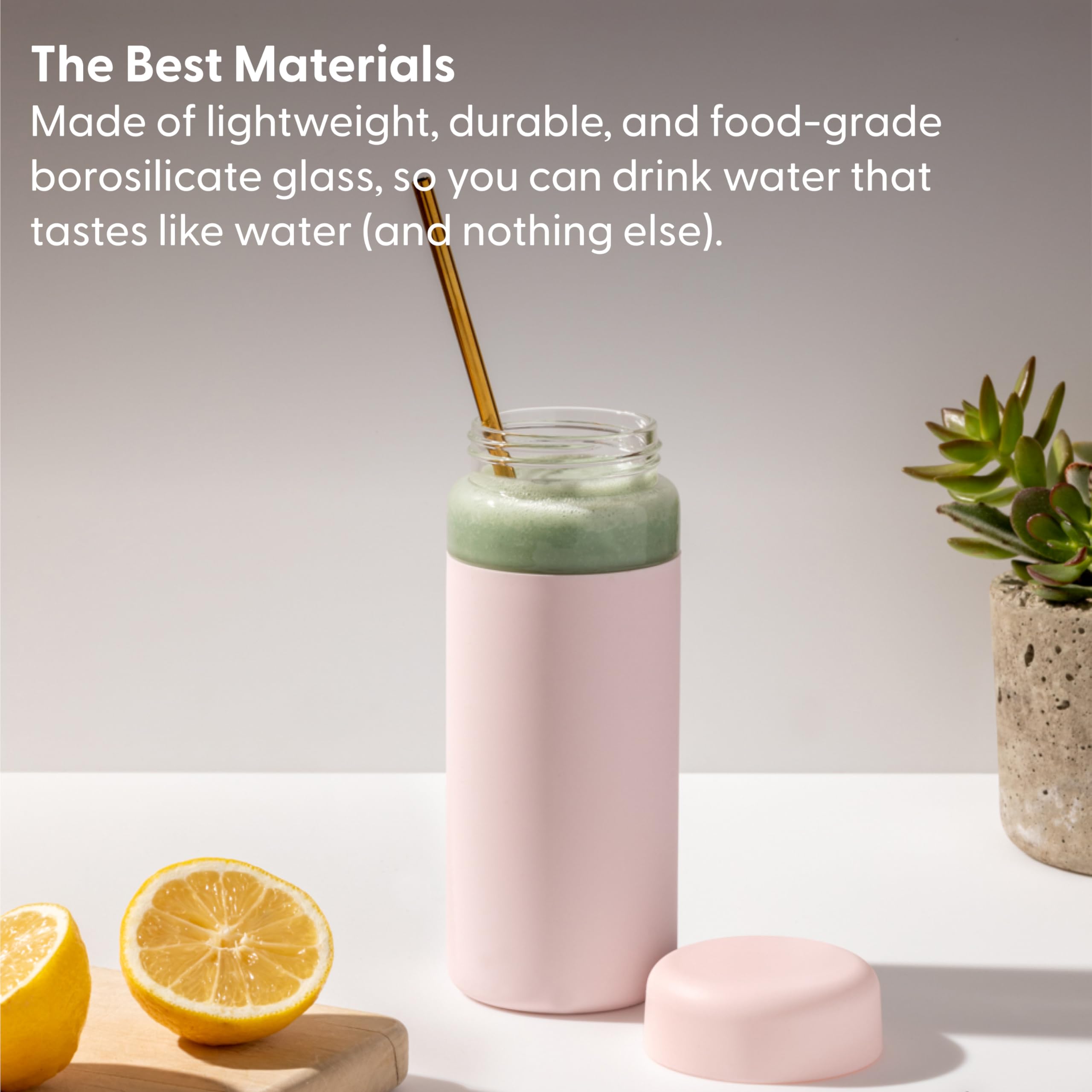 W&P Porter Glass Wide Mouth Bottle w/ Protective Silicone Sleeve  Mint 16 Ounces  On-the-Go  Reusable Bottle  Portable and Lightweight  Dishwasher Safe
