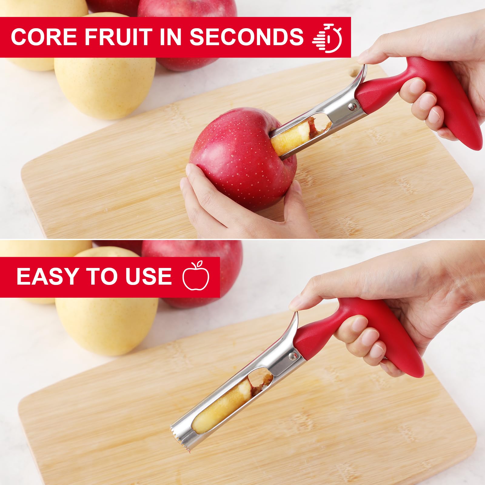 Schvubenr Premium Apple Corer Tool - Easy To Use And Clean - Sturdy Apple Core Remover With Sharp Serrated Blades - Stainless St