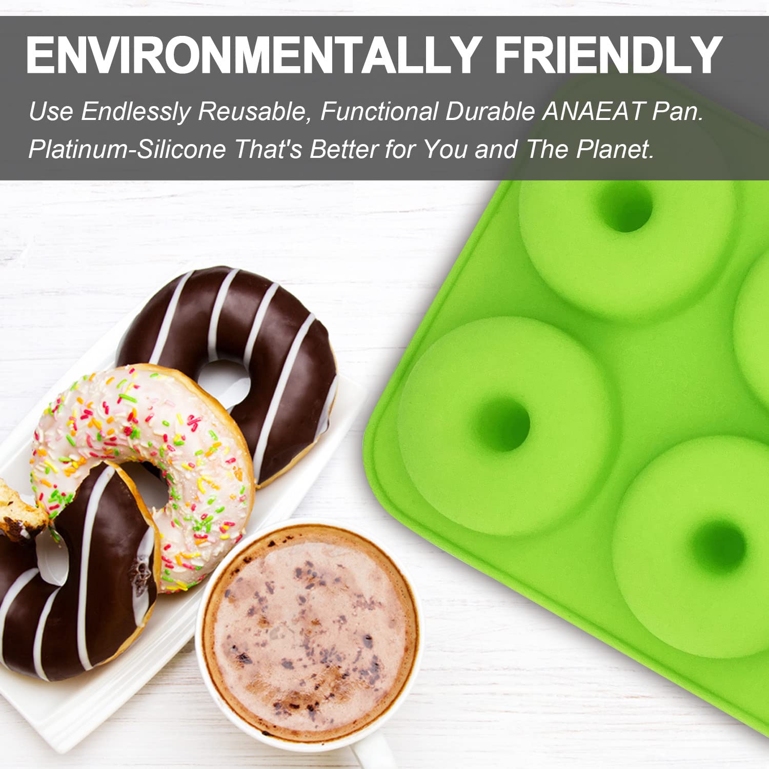 Anaeat 2 Pack Donut Pan Silicone Baking Mold, Just Pop Out! Non-Stick Doughnuts Baking Pans Bpa Free For 6 Full-Size Donuts, Muf