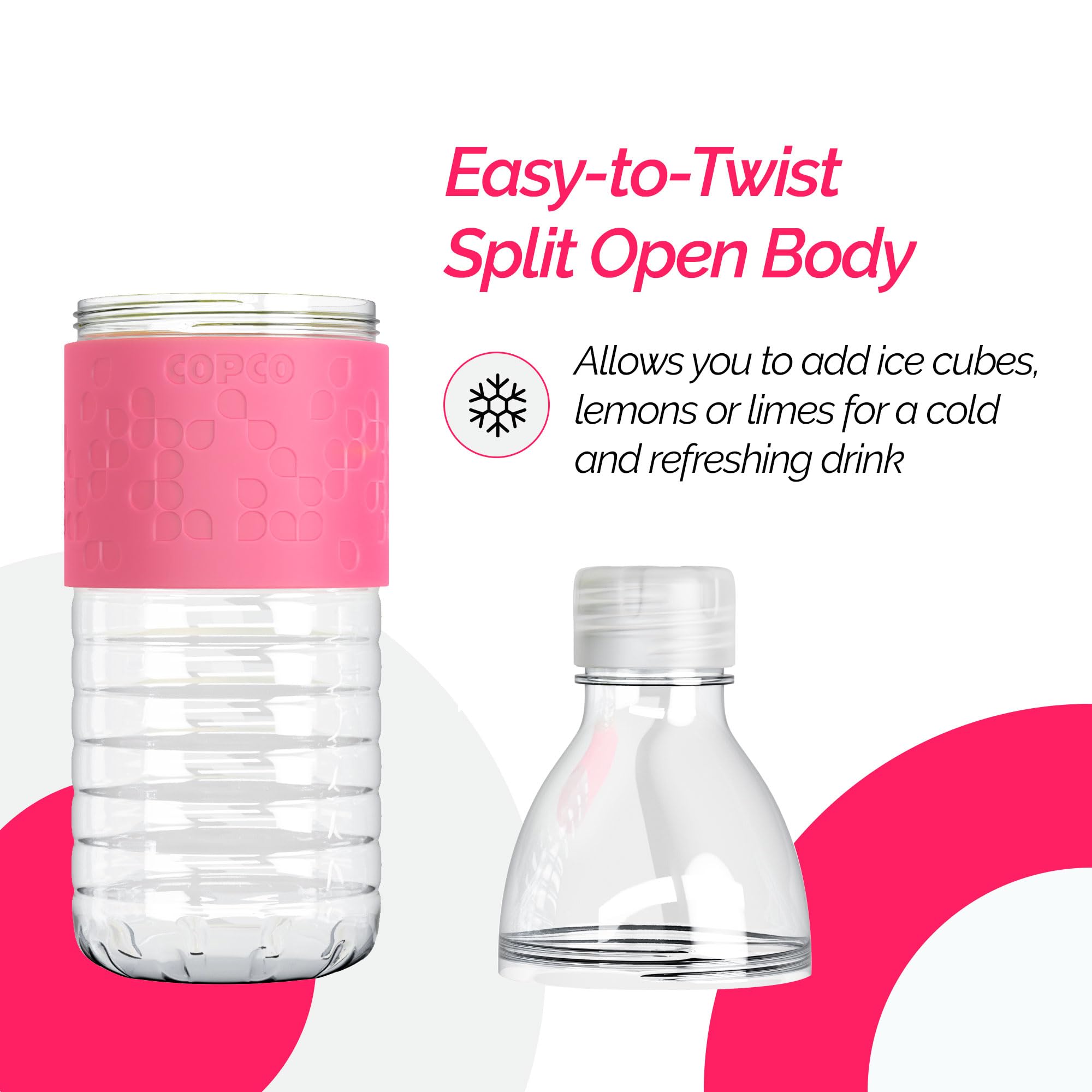 Copco Hydra Reusable Tritan Water Bottle With Spill Resistant Lid And Non-Slip Sleeve, 16.9-Ounce, Pink