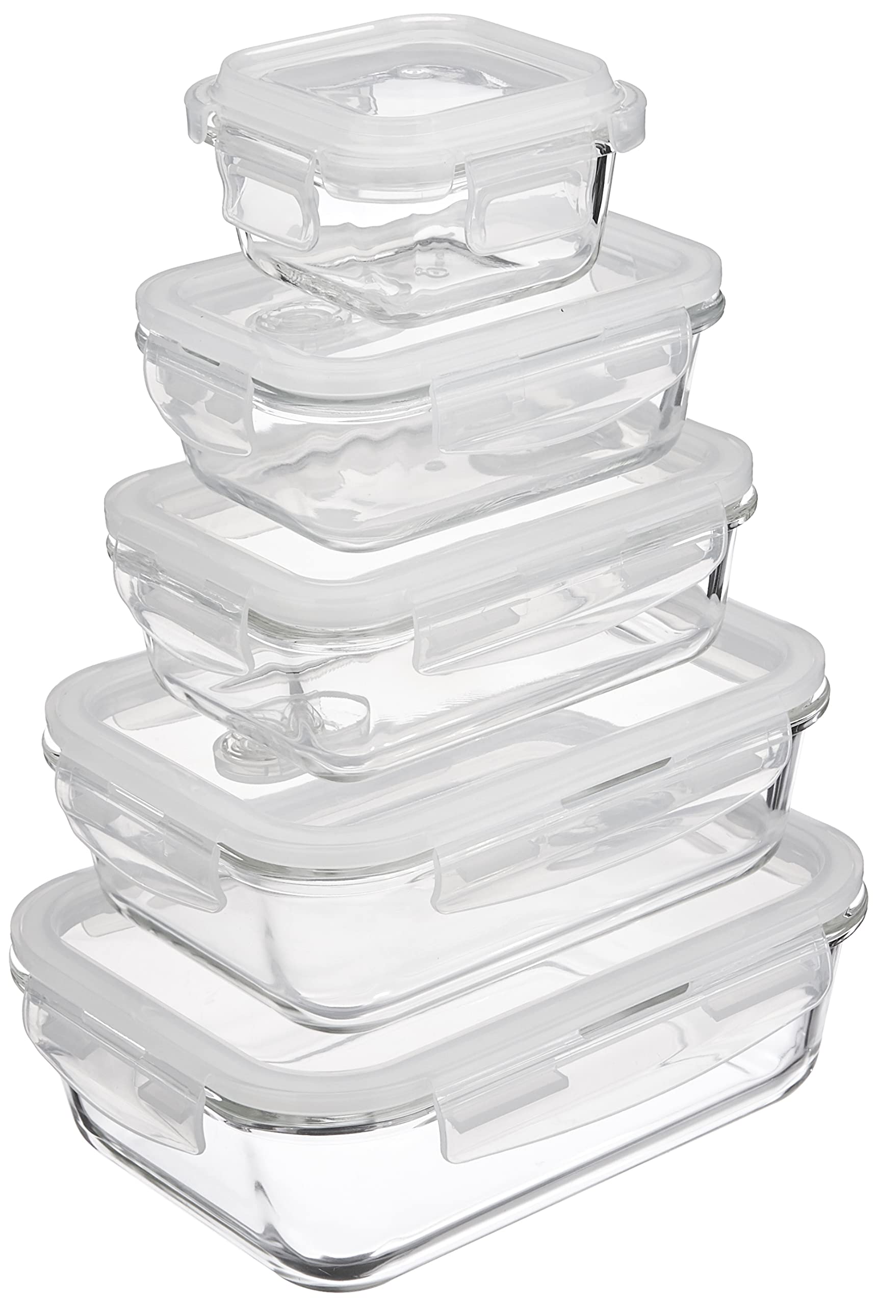 Amazon Brand - Solimo Glass Storage Containers With Break-Free,Detachable Locks,Airtight,Leakproof,Microwave-Safe,Oven-Safe,Free