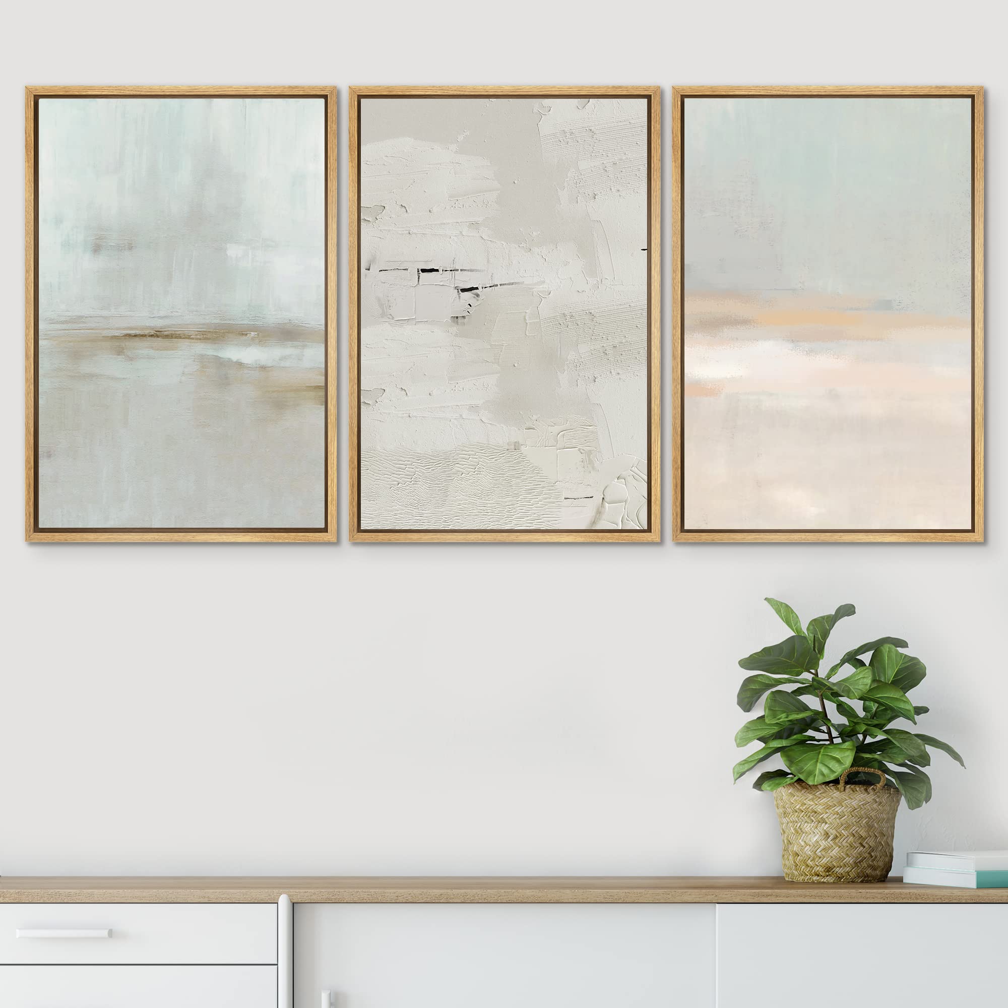 Signwin Framed Canvas Print Wall Art Set Pastel Grunge Watercolor Landscape Shapes Abstract Illustrations Modern Art Decorative