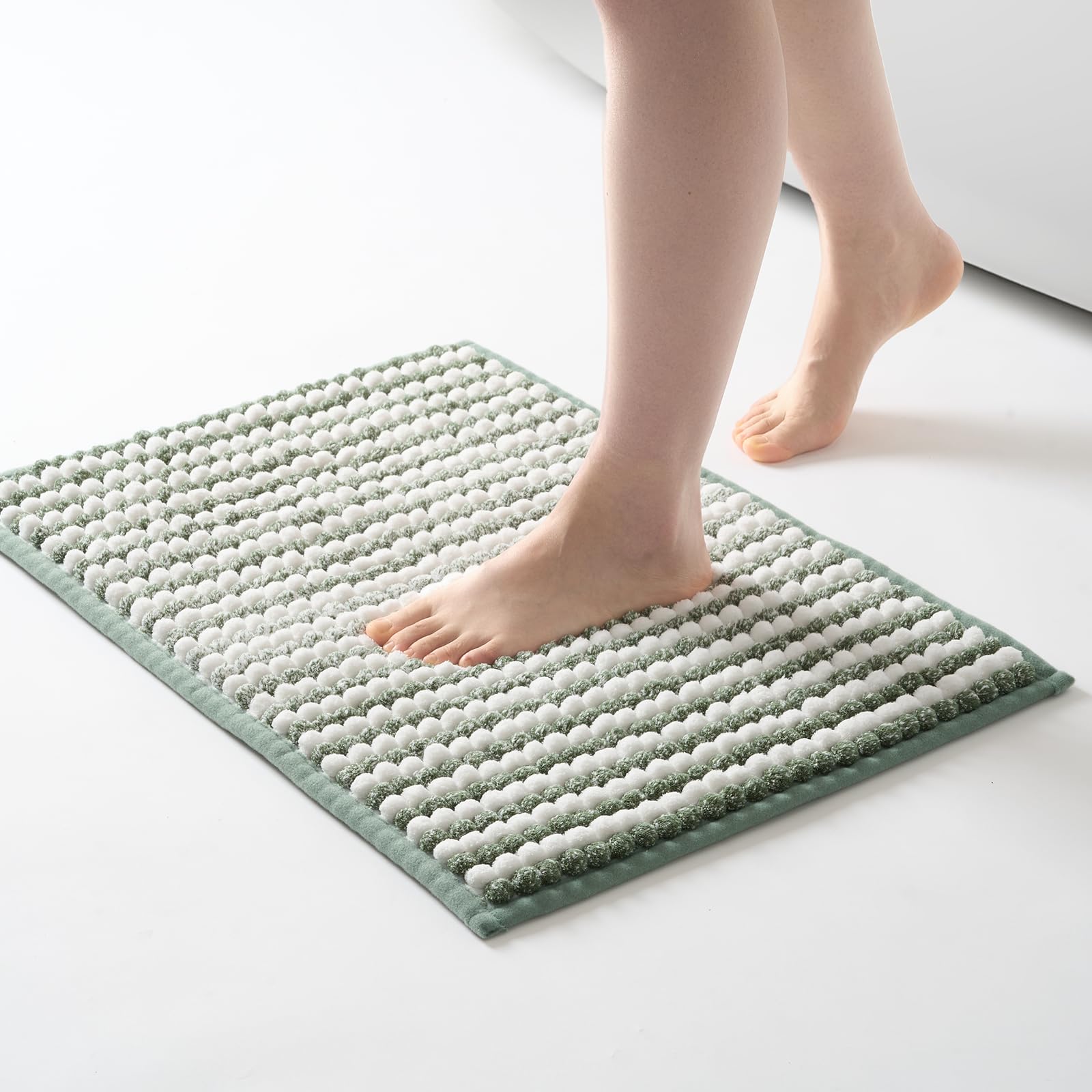 Freshmint Chunky Ombre Chenille Bathroom Rug 17''X24'', Small Water Absorbent Soft Bath Rugs For Bathroom Floor, Thick Non Slip