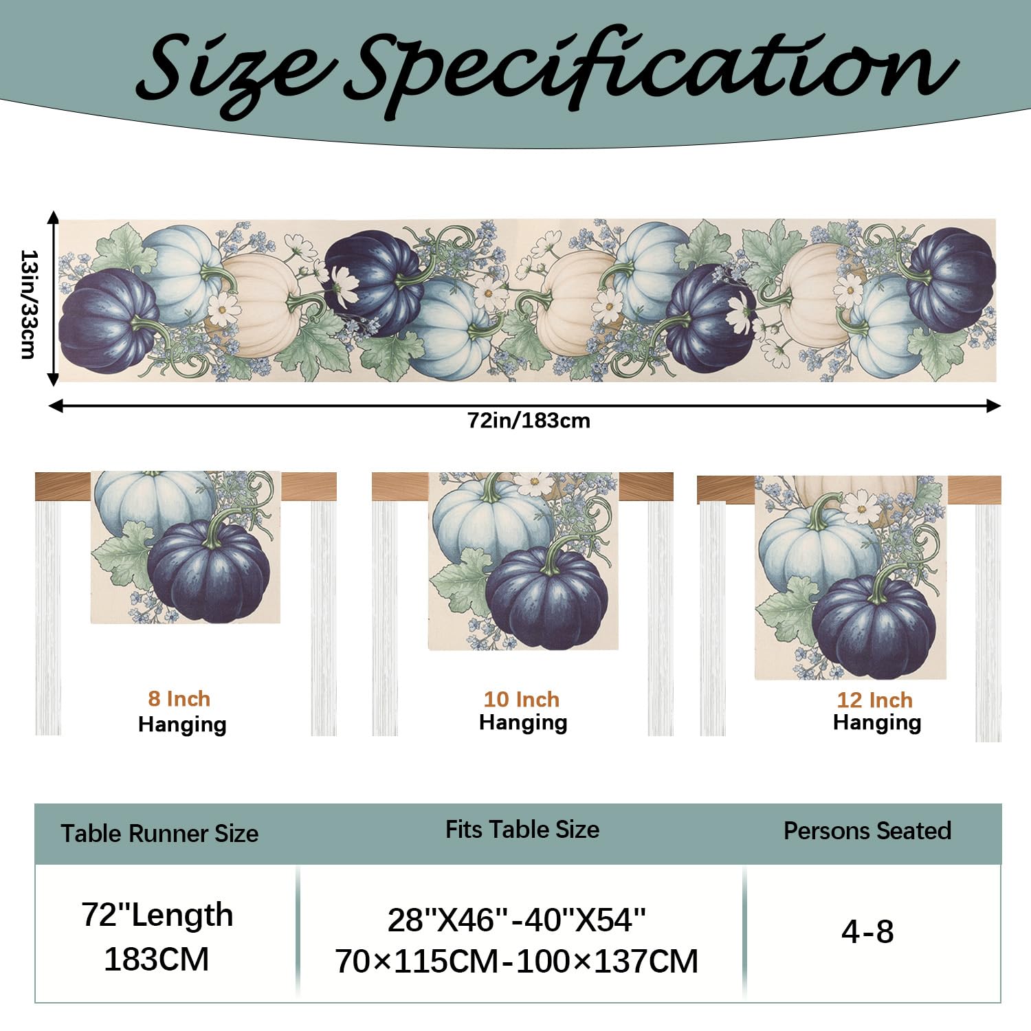 Pumpkin Maple Leaf Fall Table Runner, Fall Thanksgiving Decorations for Home/Farmhouse, Indoor/Outdoor, Autumn Harvest Seasonal