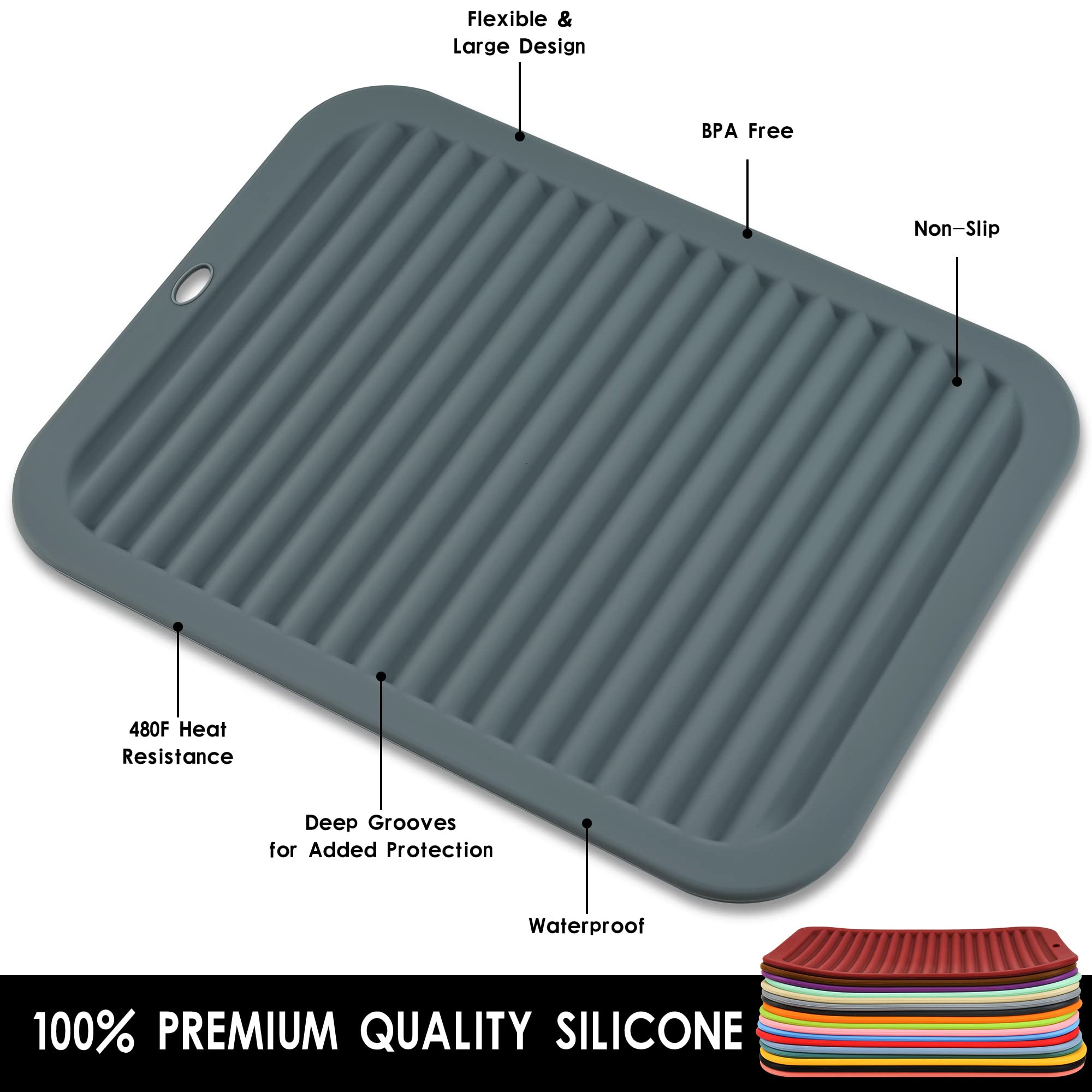 Smithcraft Trivets For Hot Dishes Pots & Pans, Silicone Hot Pads For Kitchen, 12X9 Silicone Mats For Counter, Waterproof Trivet