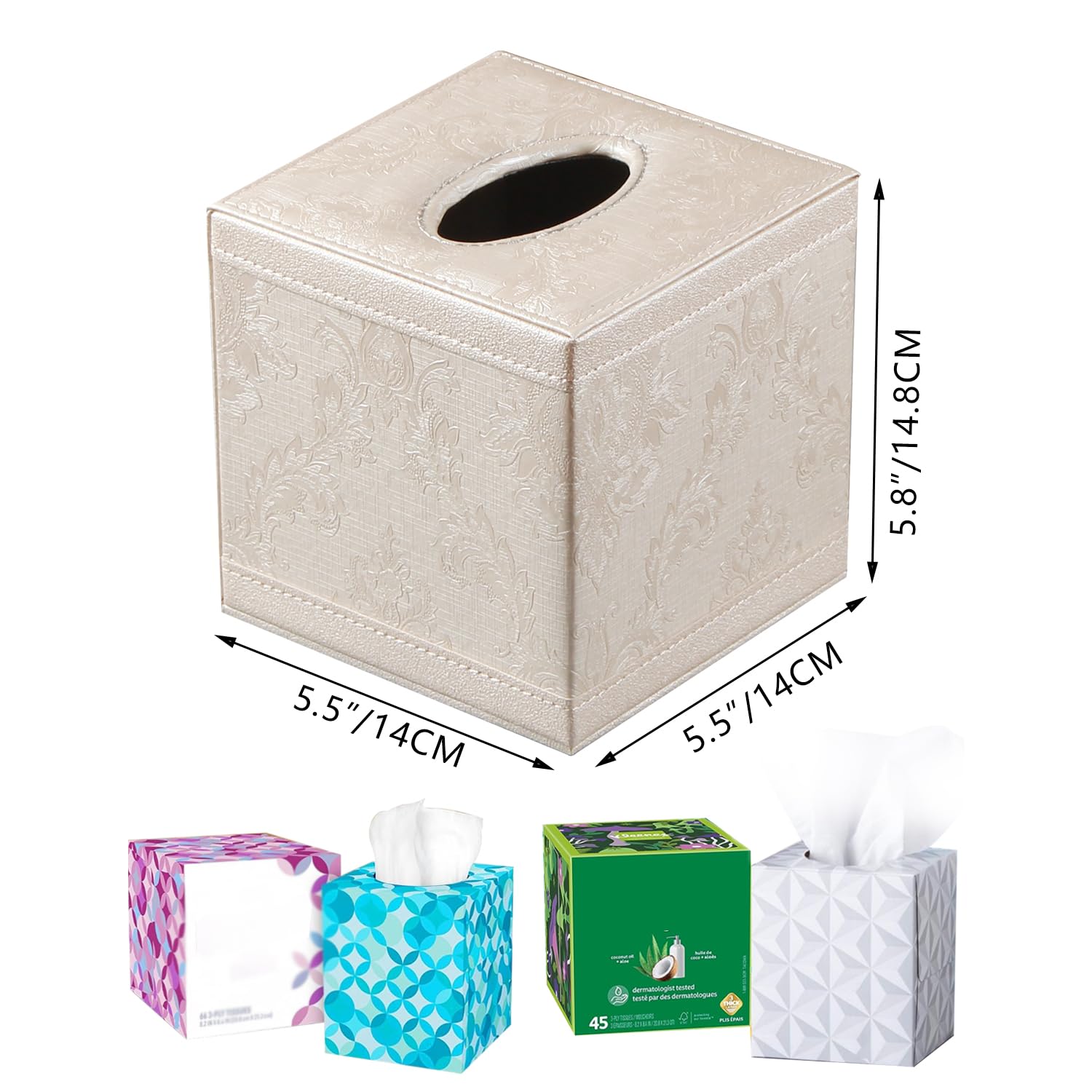 Tissue Box Cover Square  Upgrade 99% Compatible Large Size  Modern Tissue Box Holder for Napkin Facial Paper  Leather Dryer Sheet Dispenser Organizer for Bathroom Vanity Countertop  Night Stand