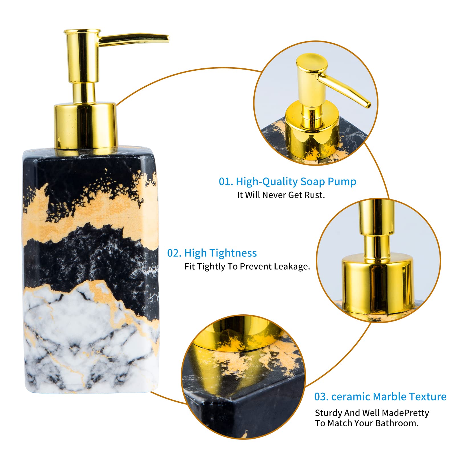 4 Piece Bathroom Accessories Set - Black And White Bathroom Accessories Set Includes Lotion Dispenser, Toothbrush Holder Tumbler
