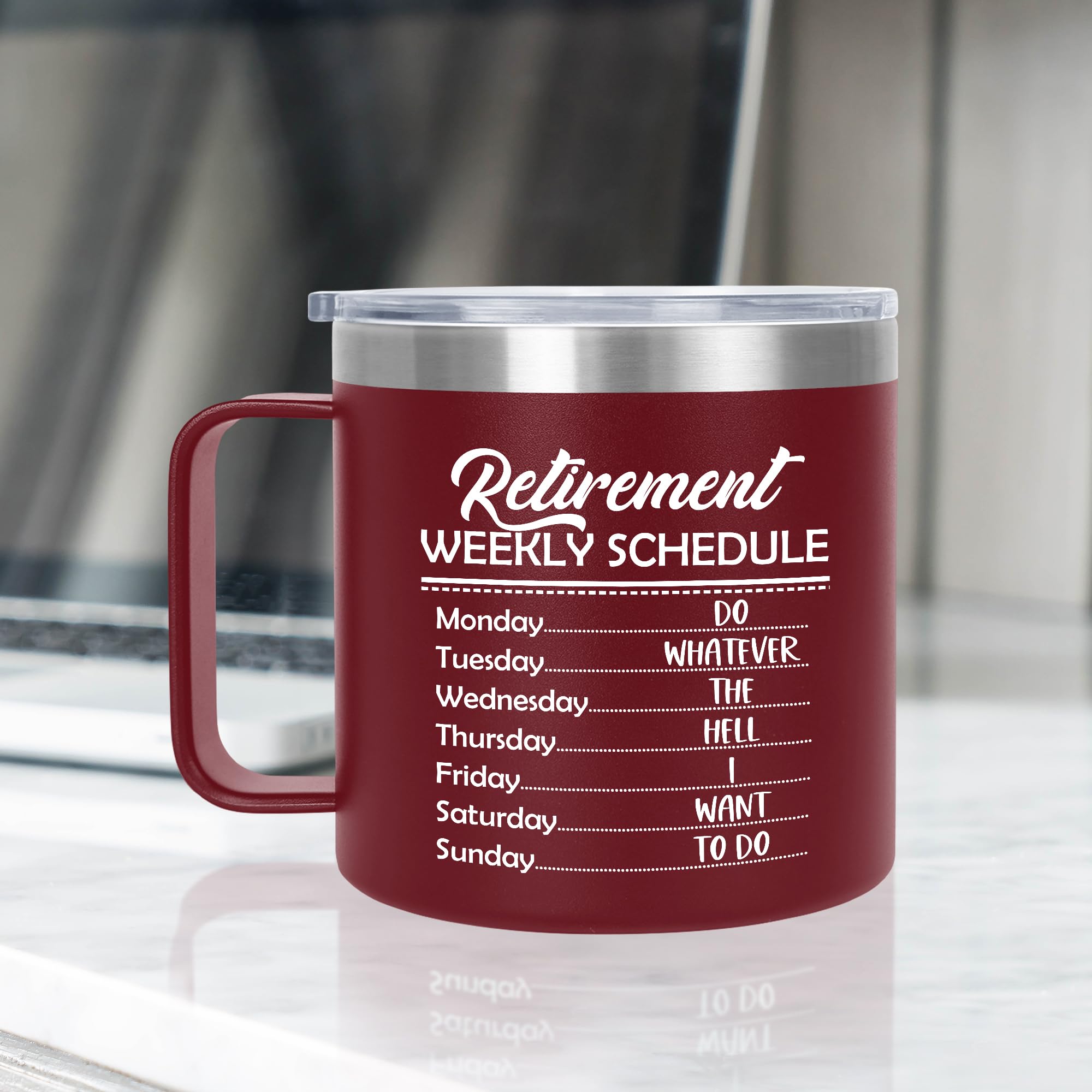 AXIARA Funny Retirement Gifts for Women Men - 14 Oz Stainless Steel Insulated Coffee Mug With Lid - Birthday Retired Goodbye Far