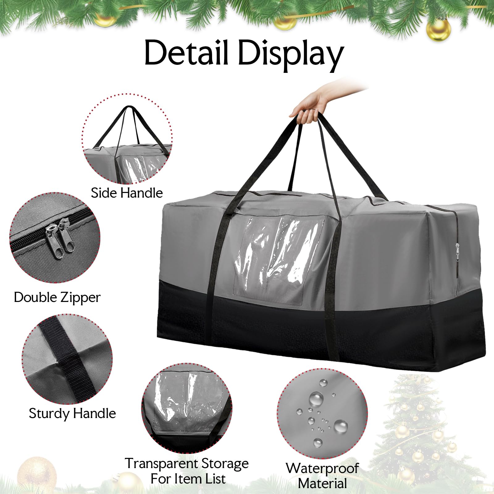 Christmas Tree Storage Bag,Fits Up 10 Ft Tall Artificial Trees,600D Oxford Material,Heavy Duty Tree Bag,Dampproof Storage Bags w