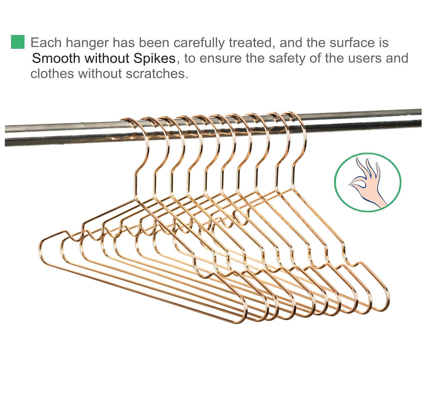 Amber Home 12'' Rose Gold Kids Baby Hangers 20Pack, Strong Metal Children Clothes Hangers For Closet, Space Saving Infant Hanger