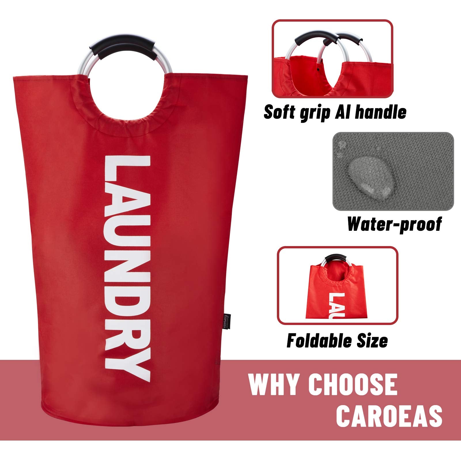 Caroeas 90L Laundry Basket (13 Colors)  Waterproof Laundry Hamper  Laundry Bag with Padded Handles  Clothes Hamper Stands Up Well  Collapsible Laundry Basket Easy Storage