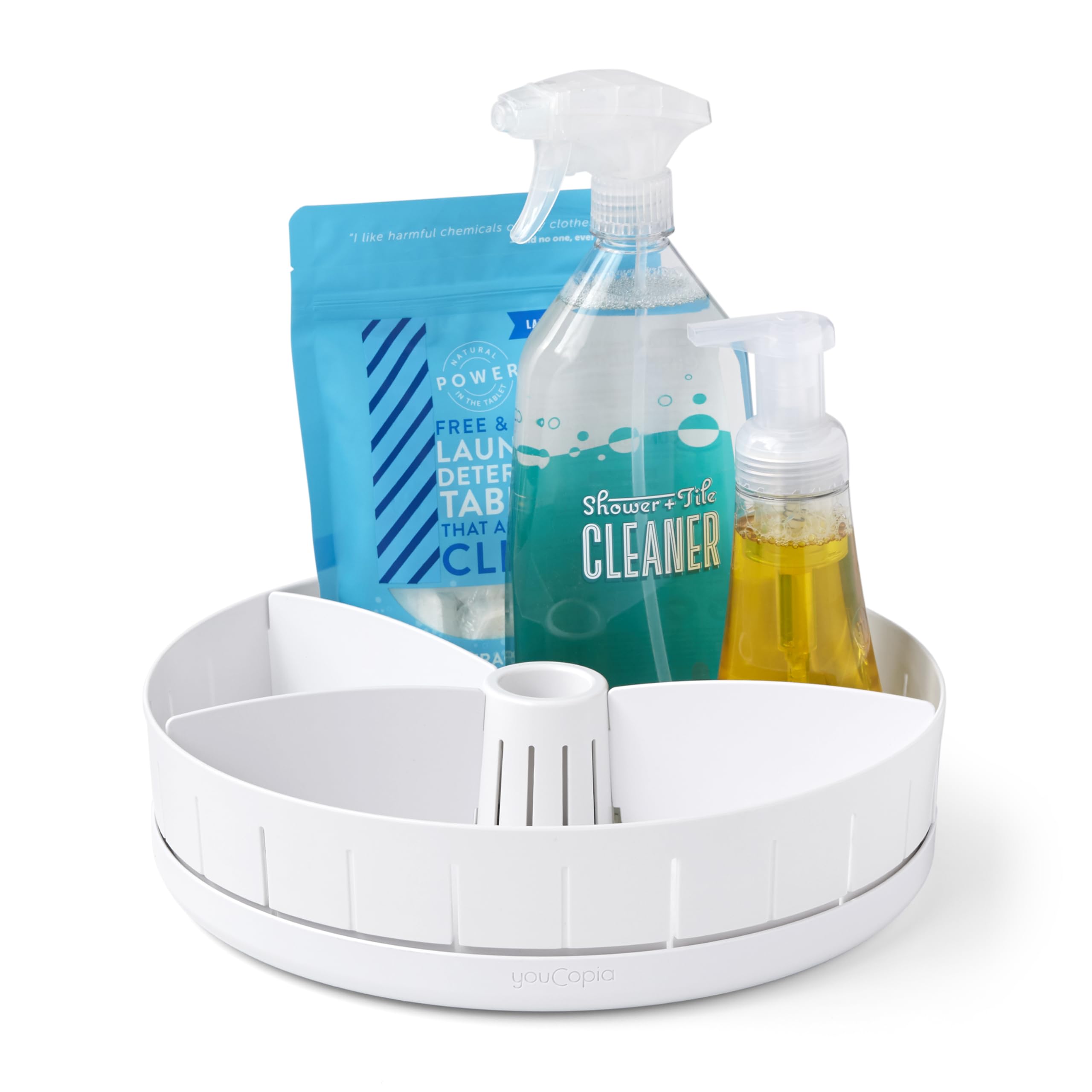 Youcopia Sinksuite Under Sink Turntable With Adjustable Dividers, Lazy Susan Organizer For Kitchen Or Bathroom Storage, White