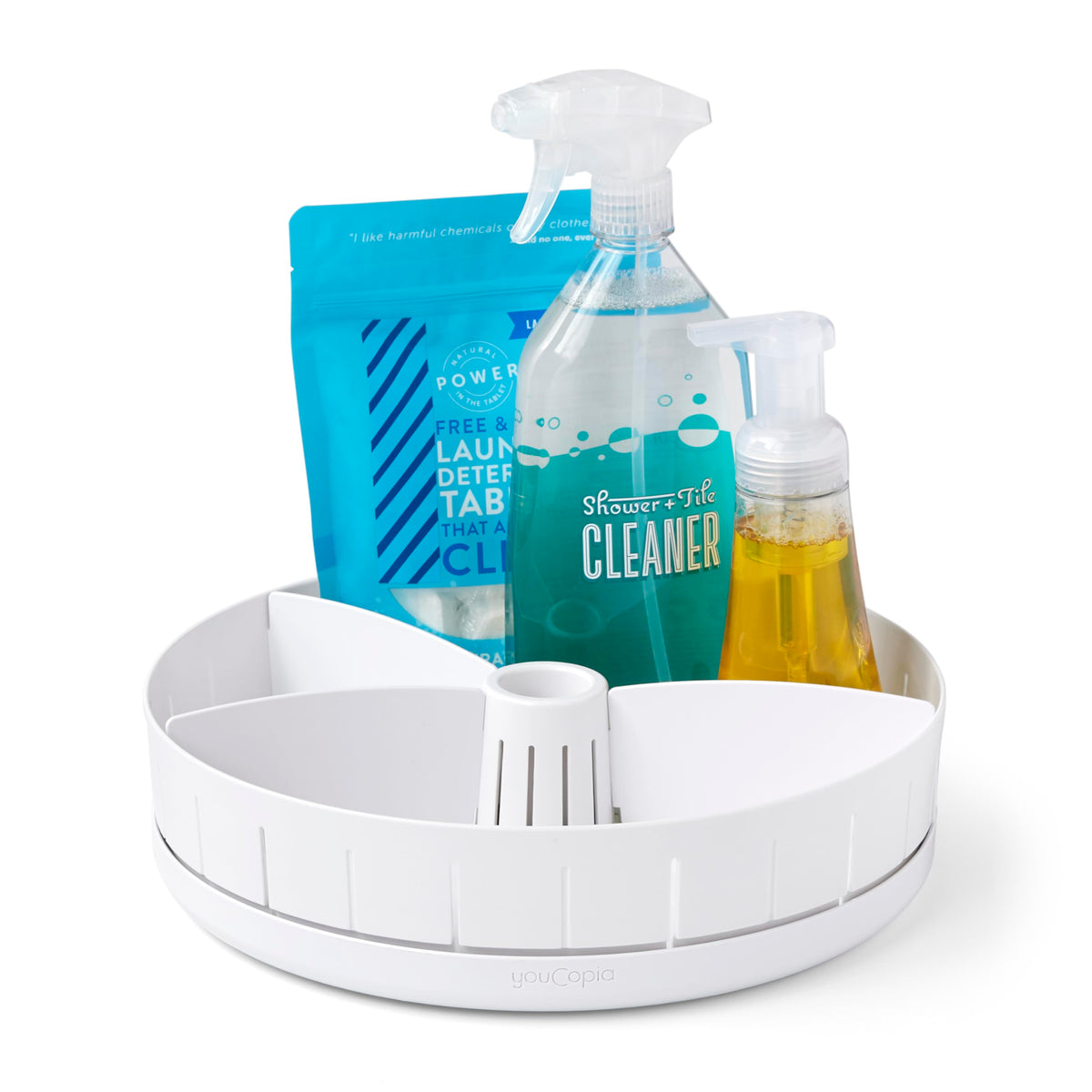 Youcopia Sinksuite Under Sink Turntable With Adjustable Dividers, Lazy Susan Organizer For Kitchen Or Bathroom Storage, White