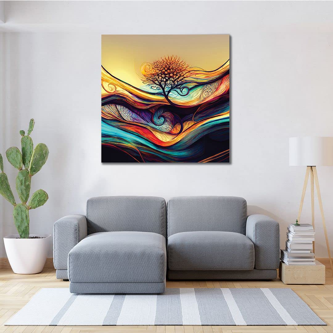 Cvanu Abstract Pattern Canvas Wall Painting With Wooden Frame For Decoration (12X12Inch) 202305-139