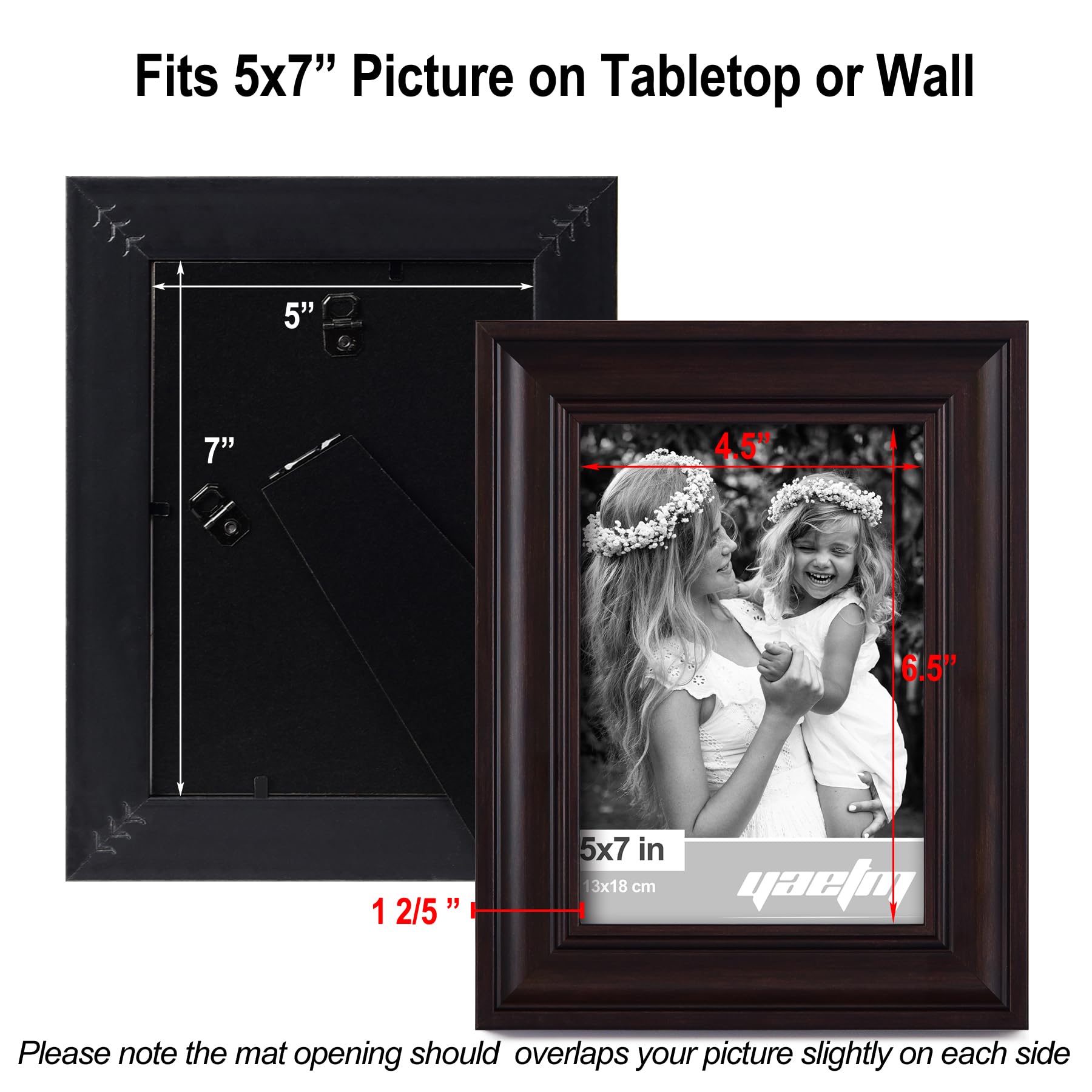 Yaetm 5x7 Picture Frame Set of 4, 1.4    Wide Molding & Dark Brown Photo Frames 5 x 7 with HD Tempered Glass, Display on Tableto