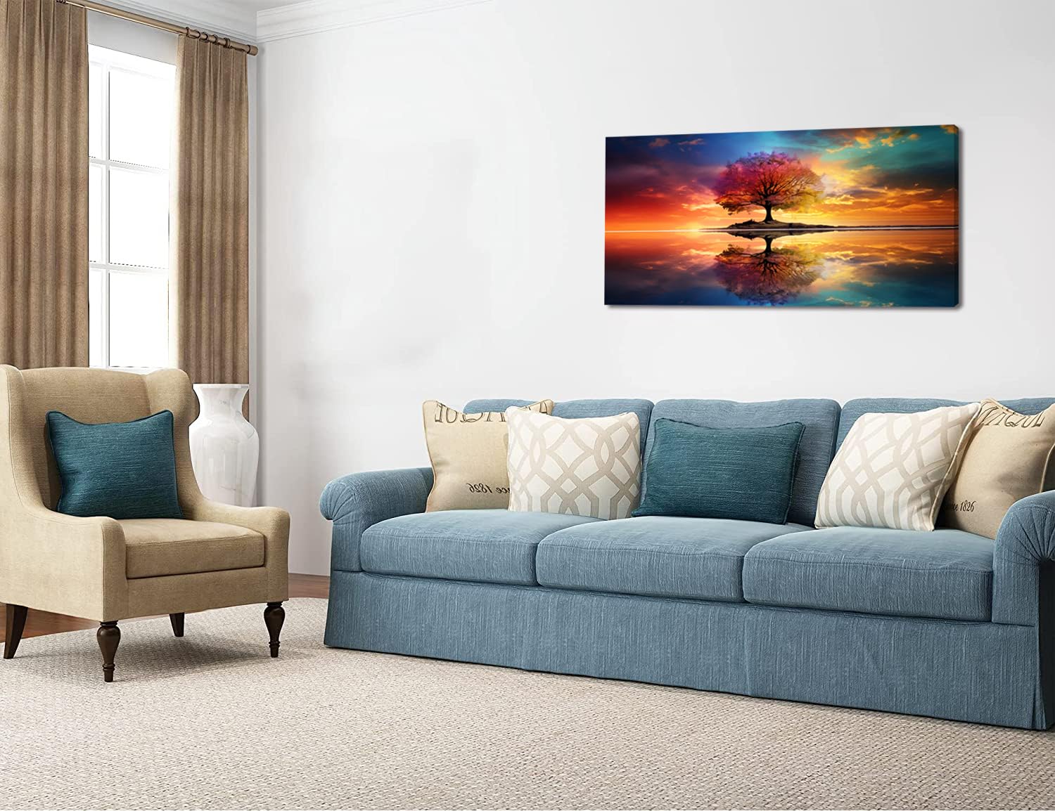 Lasdel Tree Alone Standing Middle Of Lake Landscape Canvas Wall Art For Living Room Bedroom Home, Beautiful Nature Scenery Paint