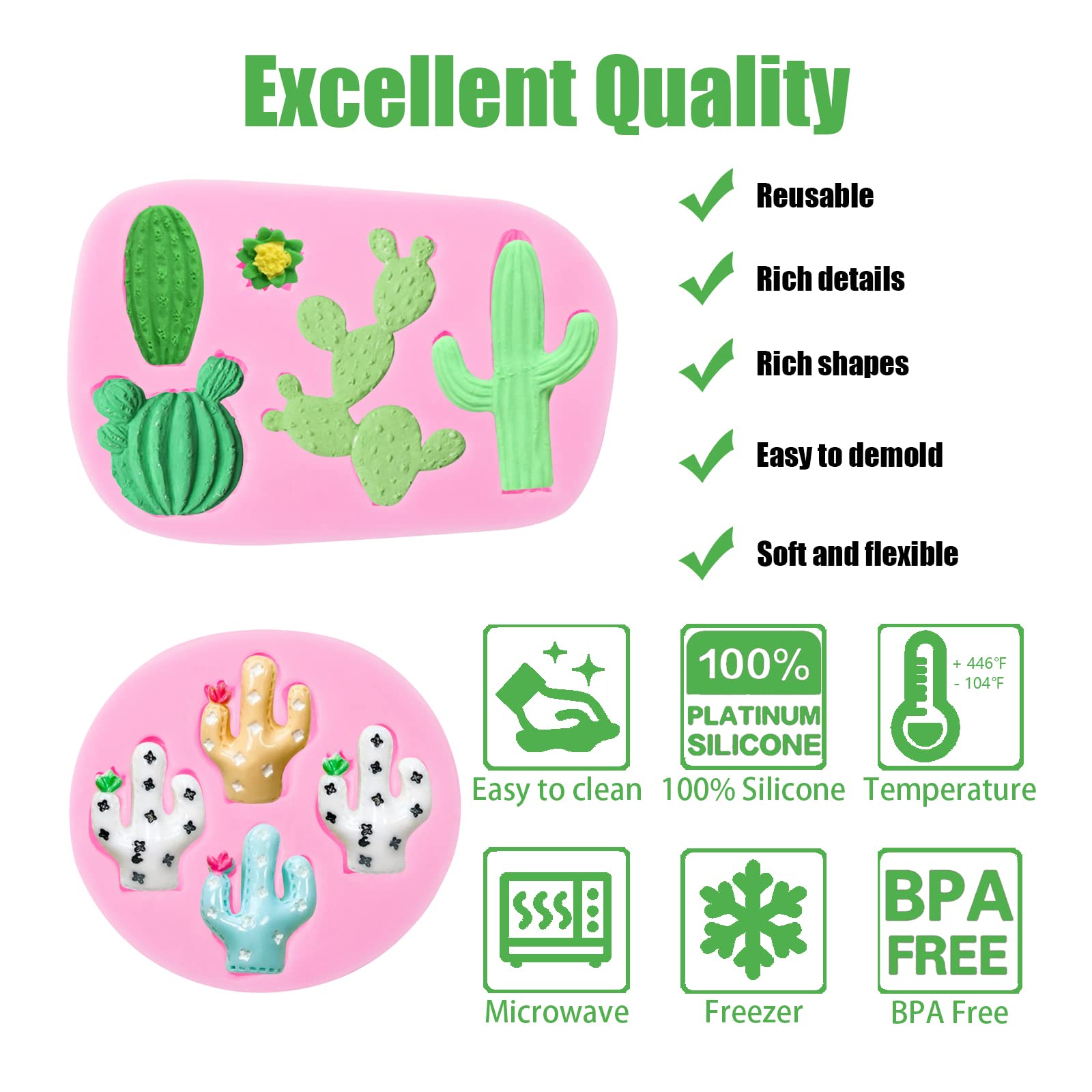 Cactus Molds Silicone 2 Pcs, Cactus Resin Chocolate Succulent Cake Fondant Mold For Candy, Cake Decorations, Cupcake Toppers, Po