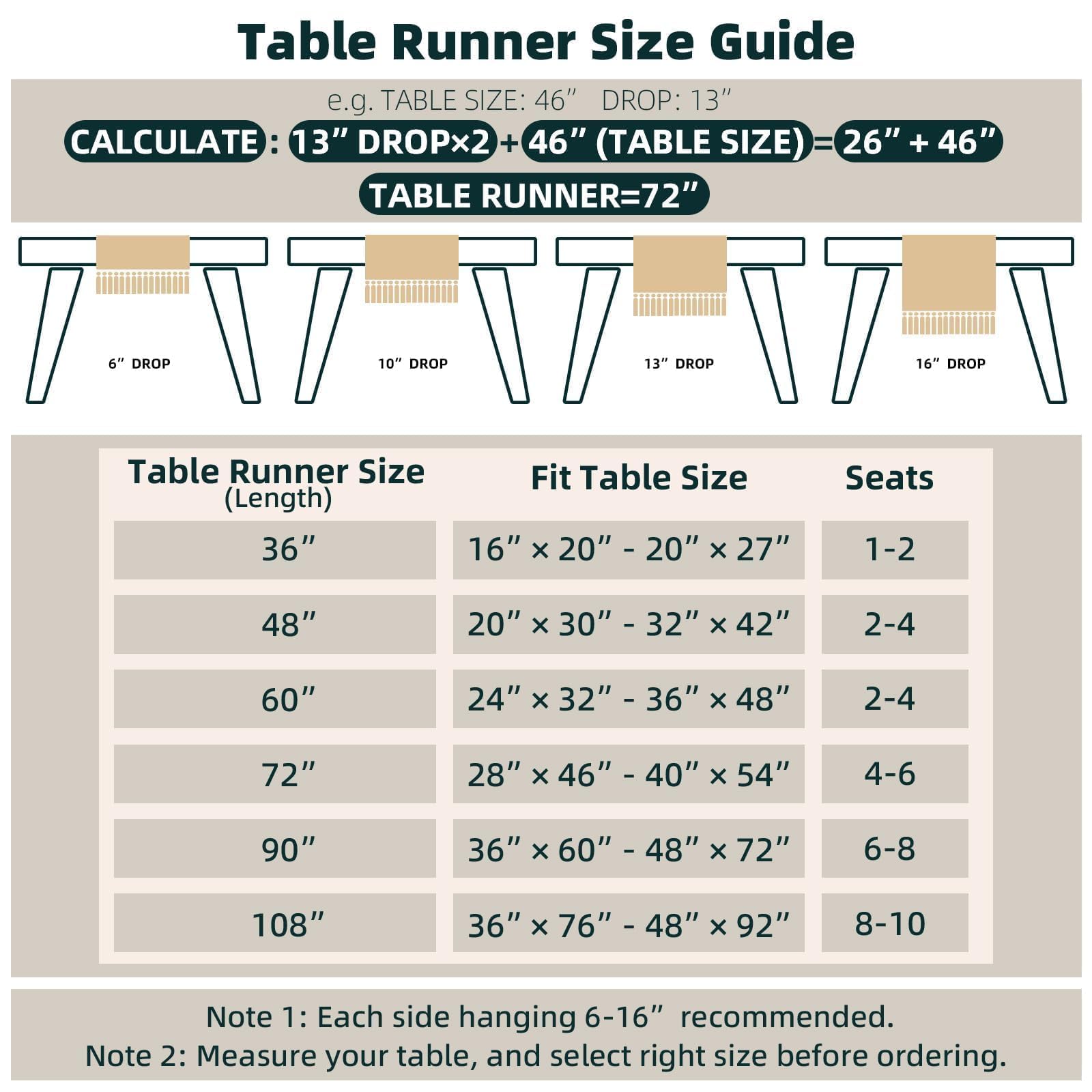 FEXIA Boho Table Runner for Thanksgiving Home Decor 48 Inches Long Farmhouse Rustic Table Runner Cream & Brown Macrame(Without T