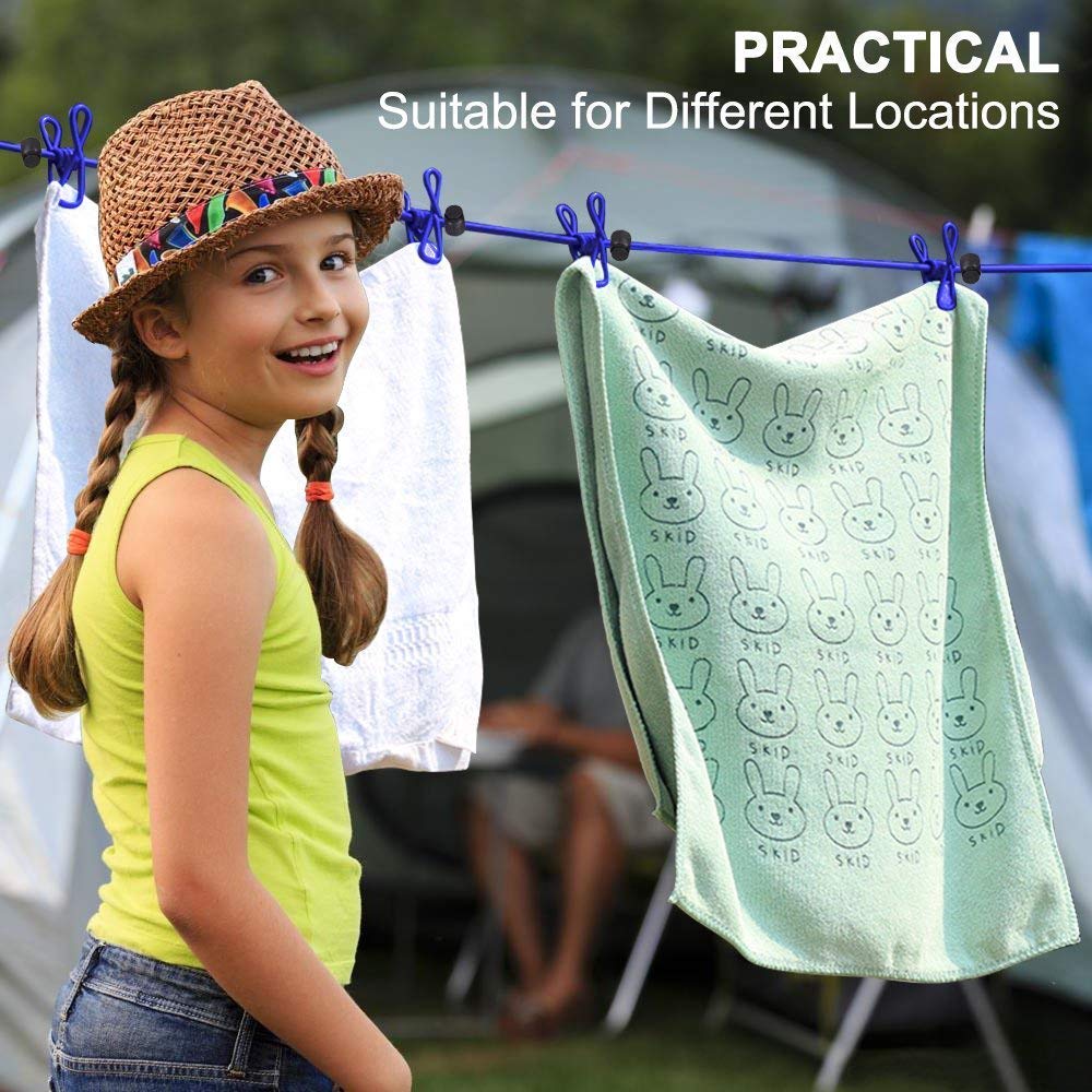 Newraturner 2 Pack Portable Clothesline With 12 Clothespins, Windproof Travel Stretchy Retractable Elastic Laundry Clothes Line