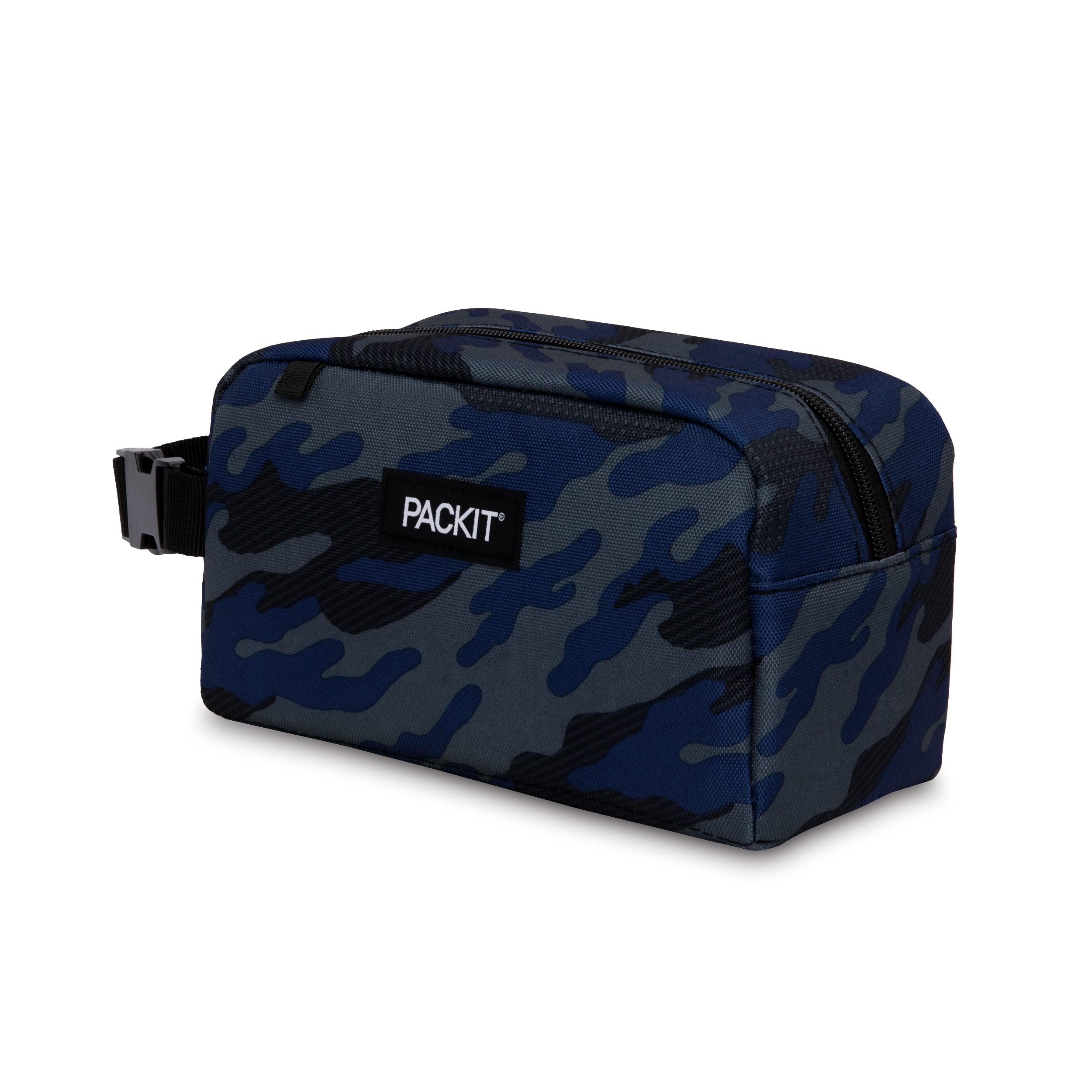 Packit Freezable Snack Box, Sporty Camo Charcoal Navy, Built With Ecofreeze Technology, Collapsible, Reusable, Zip Closure With