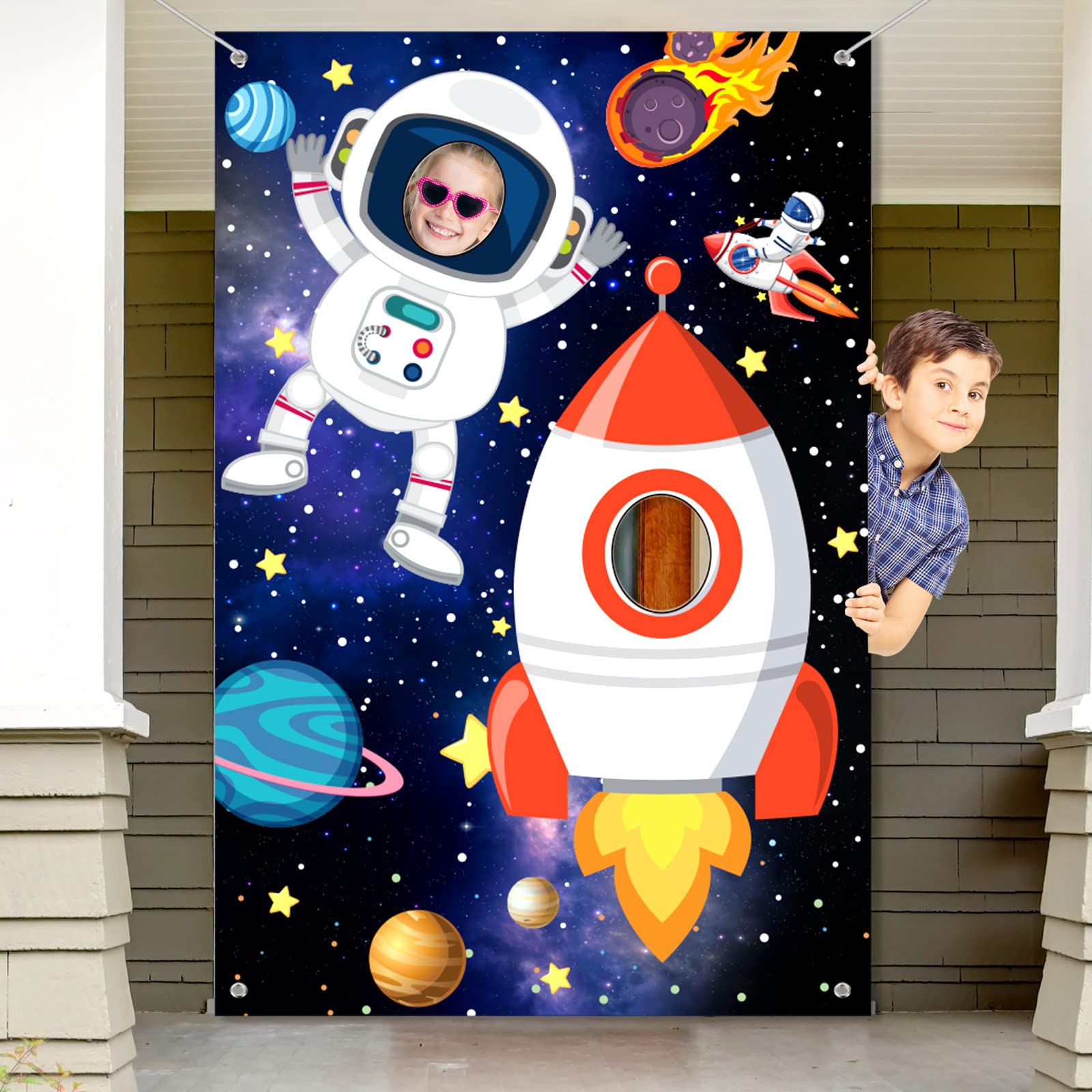 Space Birthday Decorations Birthday Party Supplies Space Photo Prop Space Backdrop Banner Astronaut Face Photo Props Planet Phot