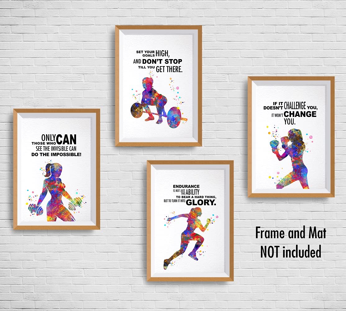 Dignovel Studios 8X10 Set Of 4 Unframed Intensive Workout Training Exercise Running Boxing Weight Lifting Watercolor Art Woman G