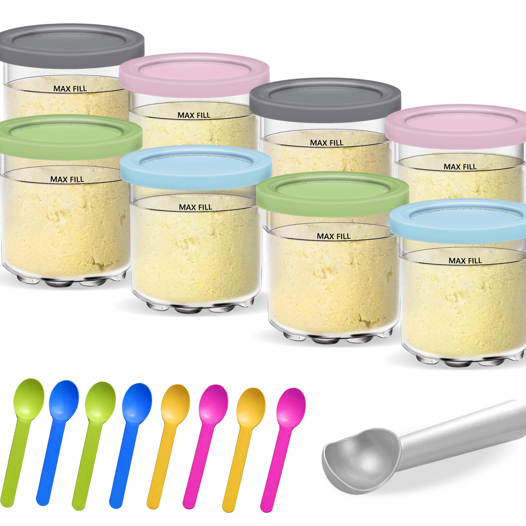 Creami Pints And Lids For Ninja - 8 Pack Creamy Icecream Containers Cups Tubs Set, Smoothie Pot Compatible With Nc299Amz Nc300S 