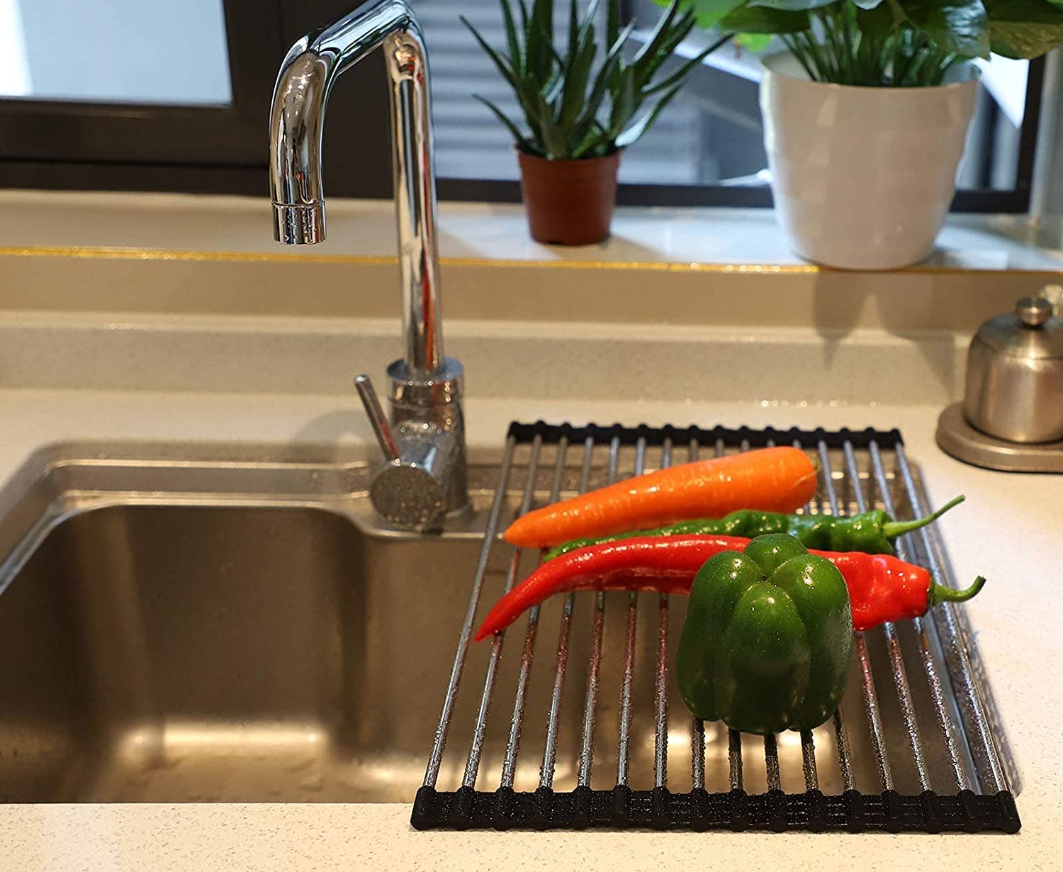Roll Up Dish Drying Rack Over The Sink Portable Stainless Still Rolling Rack Folding Mat For Kitchen Counter (17.8''Lx11.2''W, B